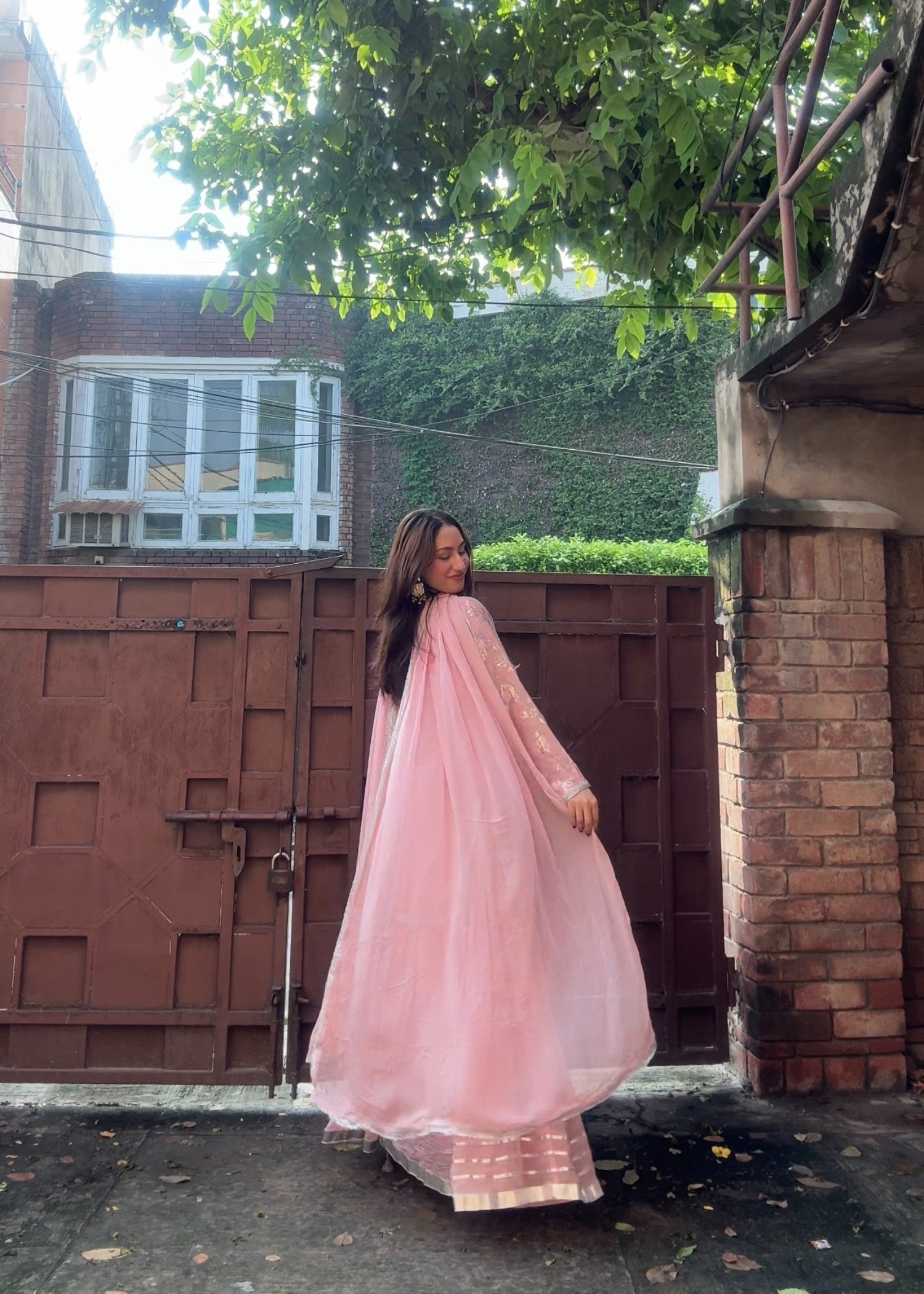 bemberg crinkle chiffon Sharara in Pastel pink