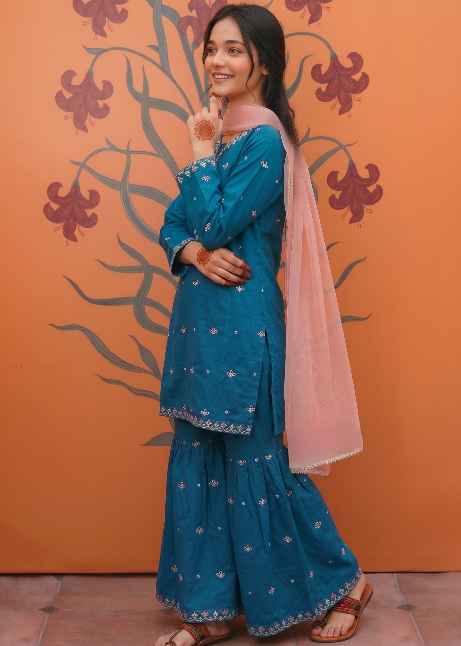 cotton Gharara in Cobalt blue
