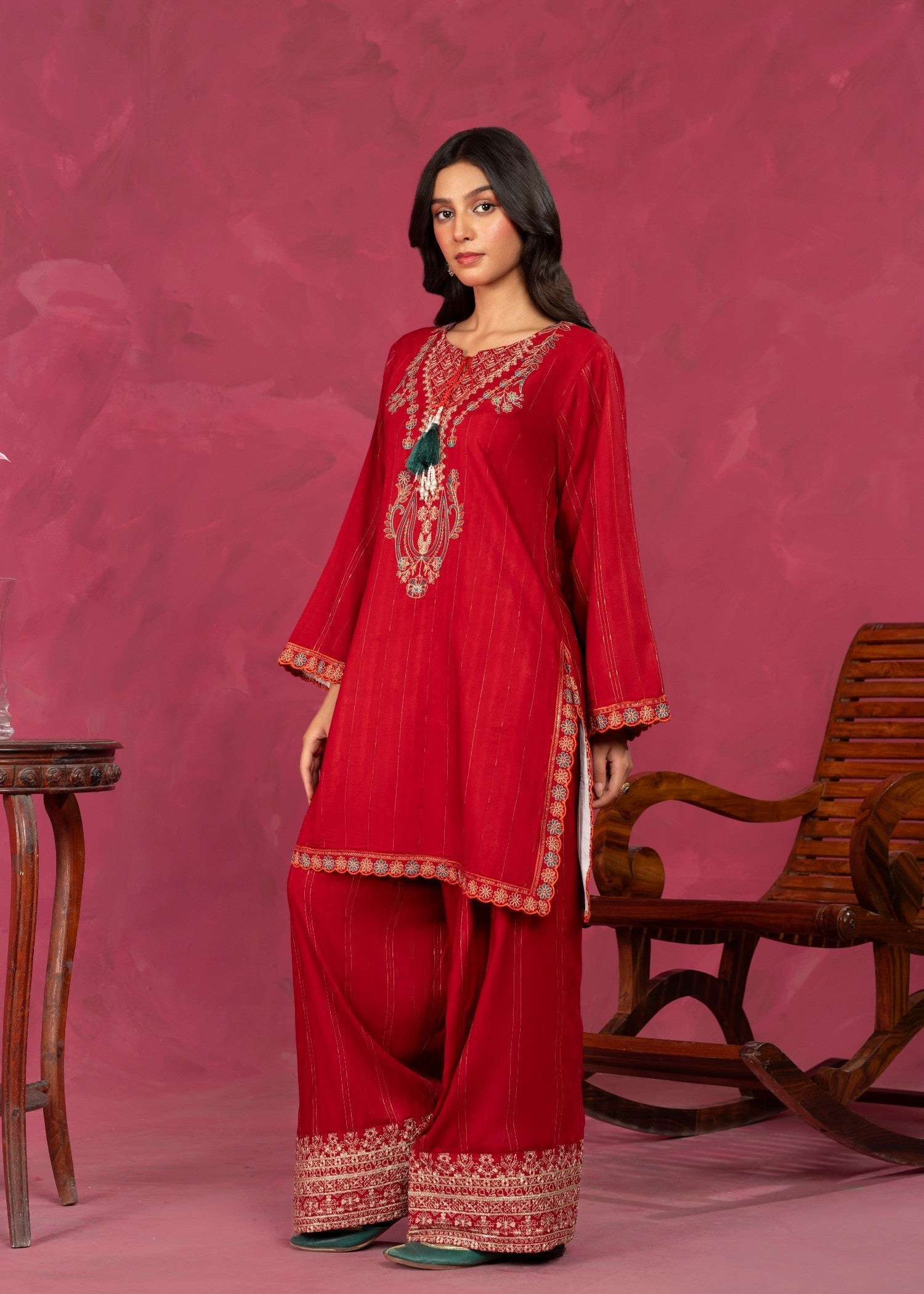 viscose Kurta Set in Crimson