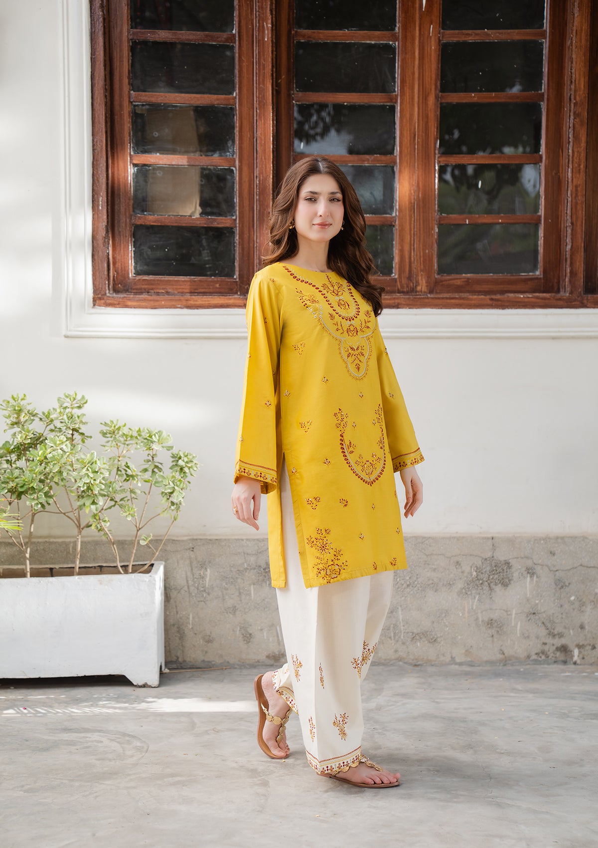 cotton Kurta Set in Yellow