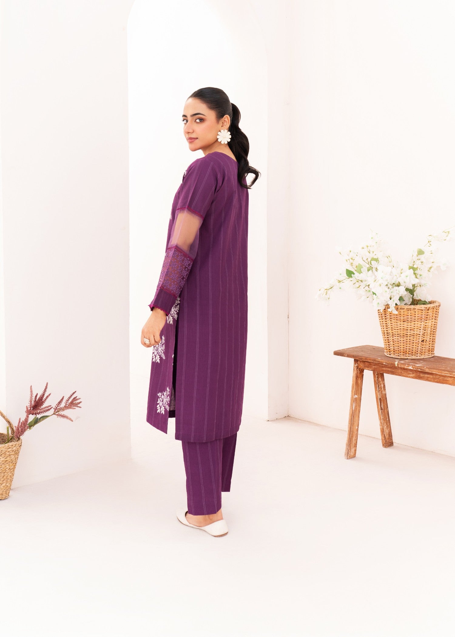 cambric Kurta Set in Purple