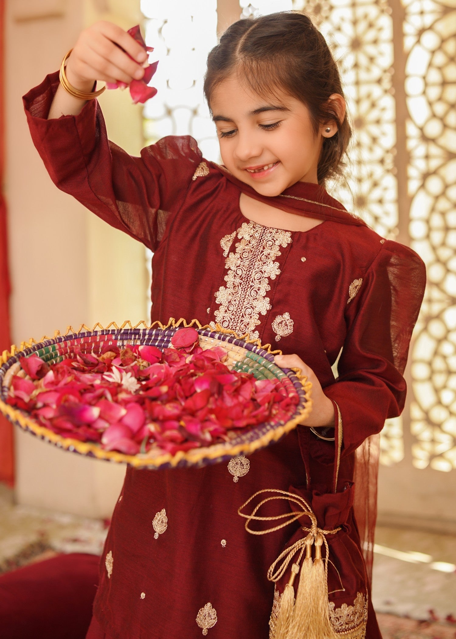 cotton net Sharara in Maroon