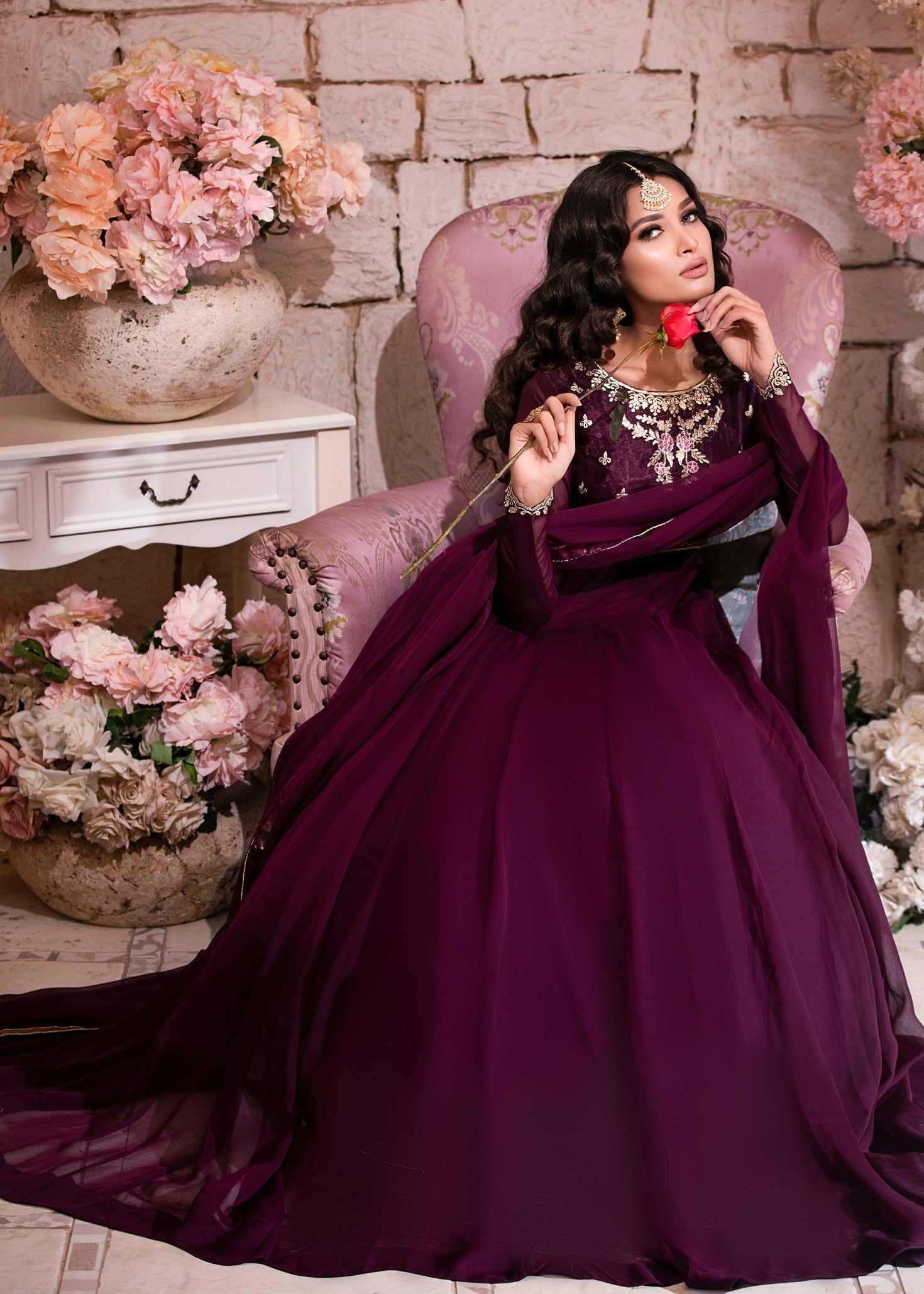 chiffon Pishwas in Pansy