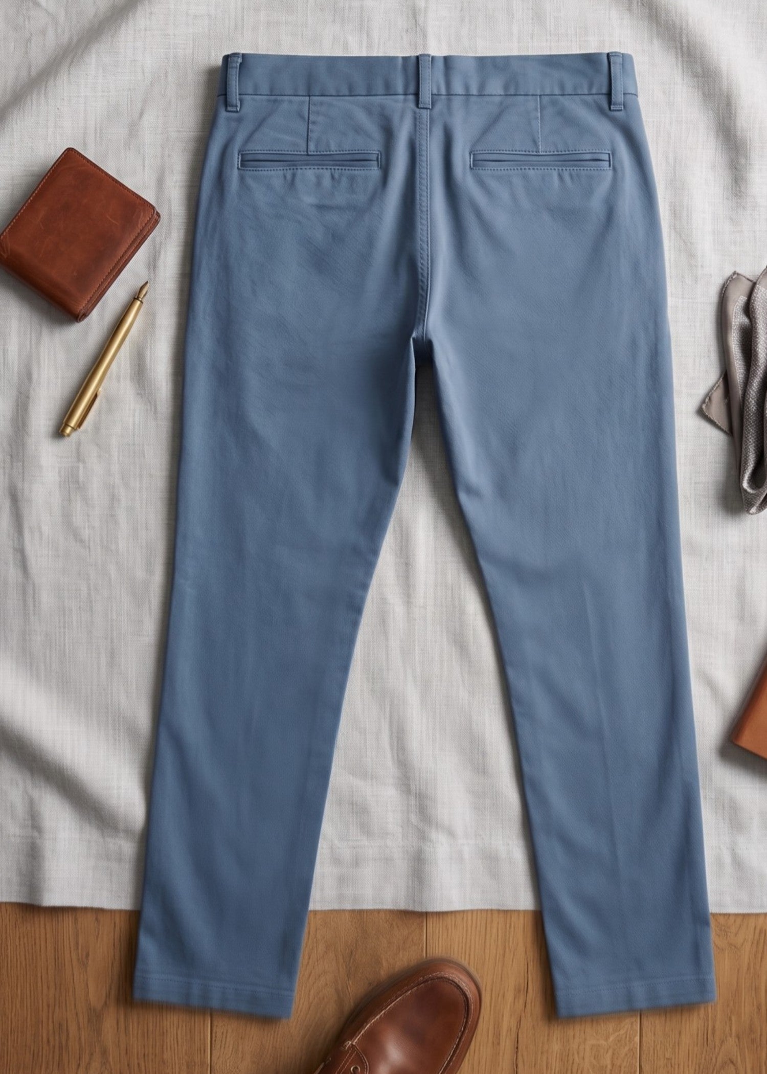 cotton satin Pants in Steel blue