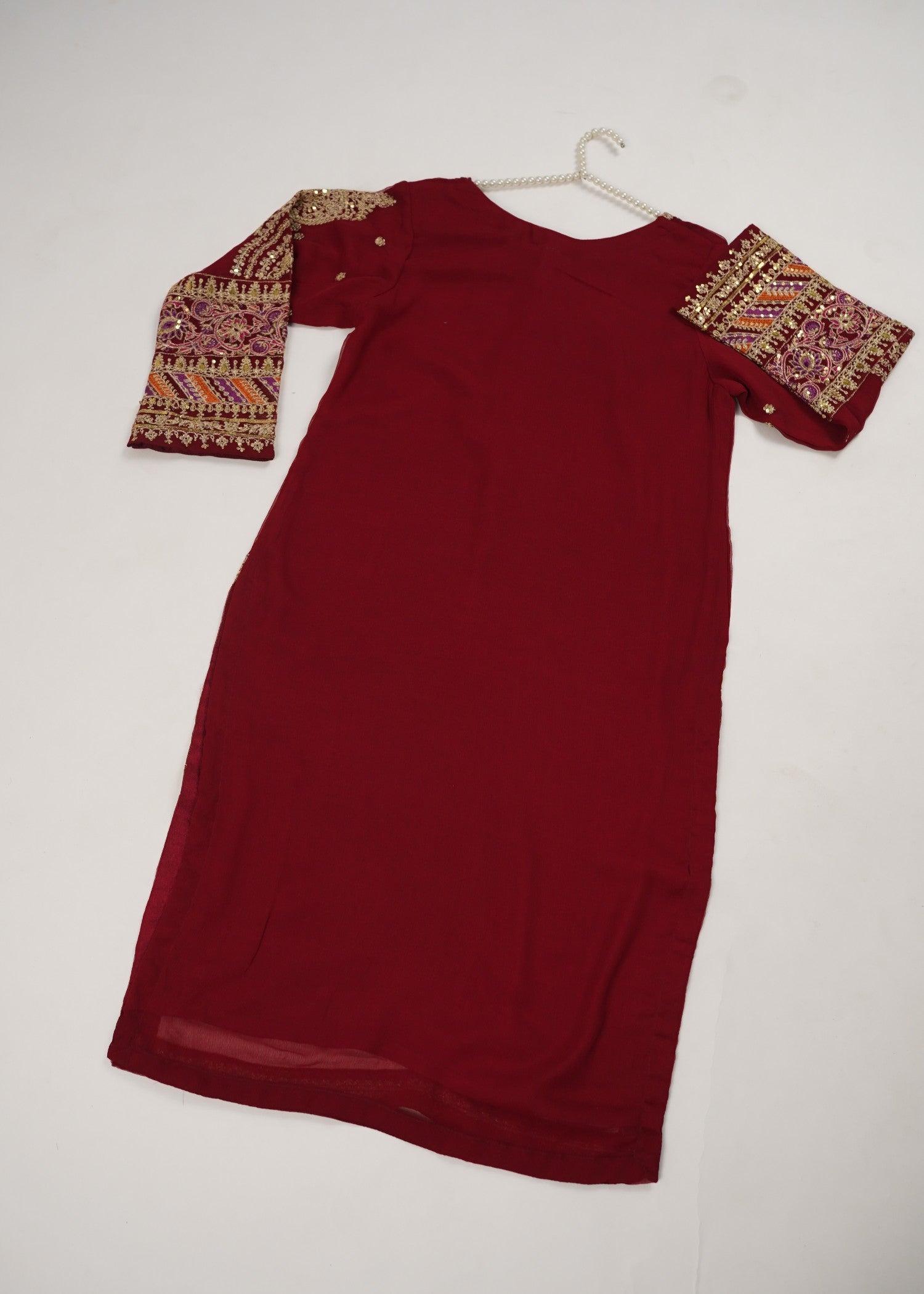 chiffon Kurta Set in Deep carmine