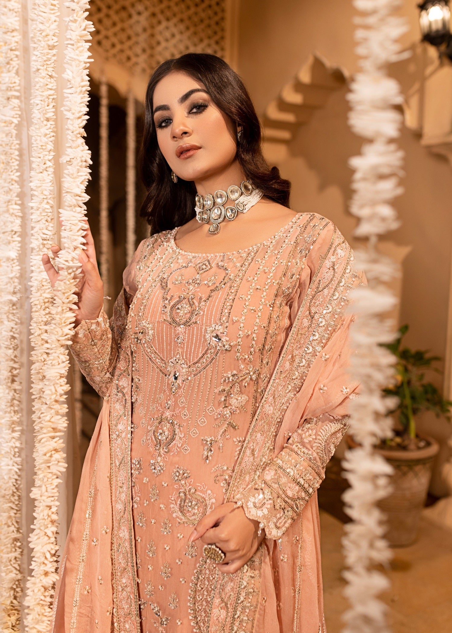 chiffon Unstitched in Peach pink