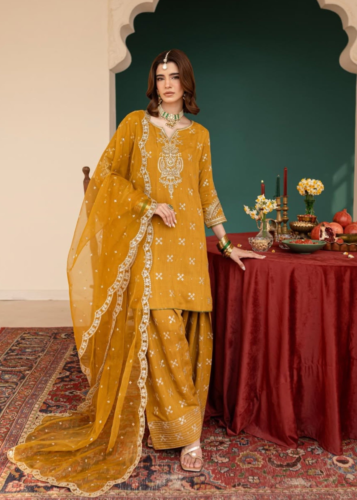 lawn cotton Kurta Set in Saffron