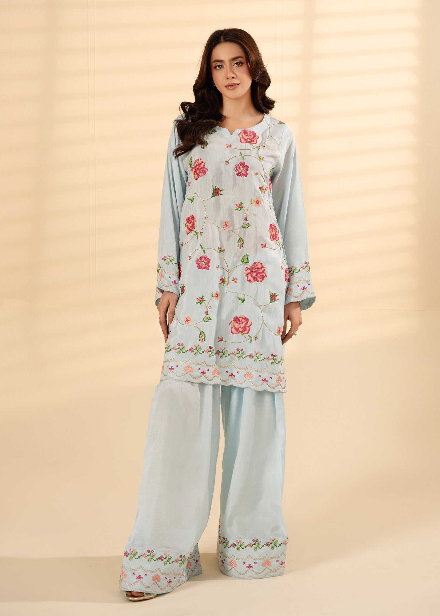 viscose raw silk Kurta Set in Ice blue