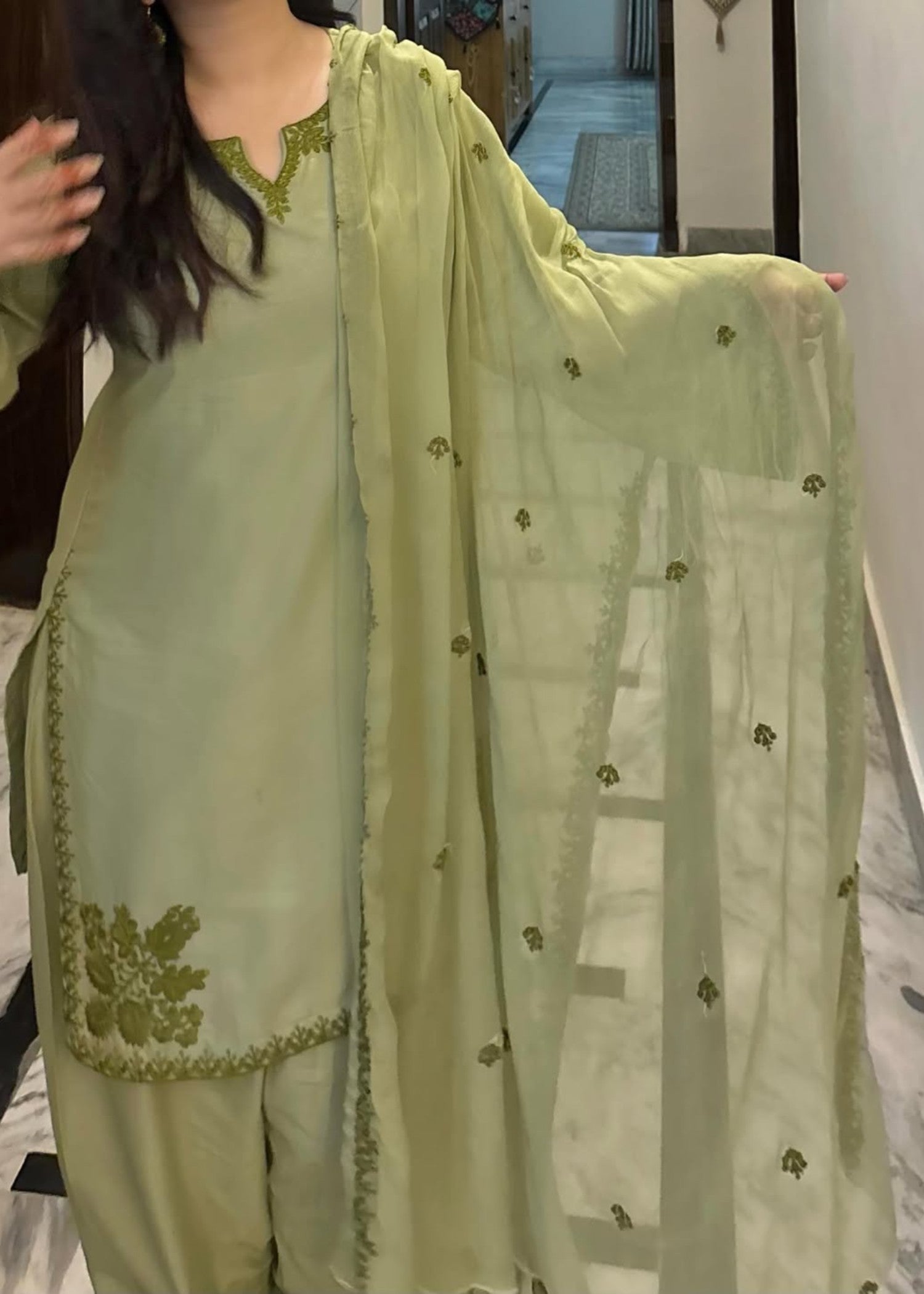 cotton Kurta Set in Apple green