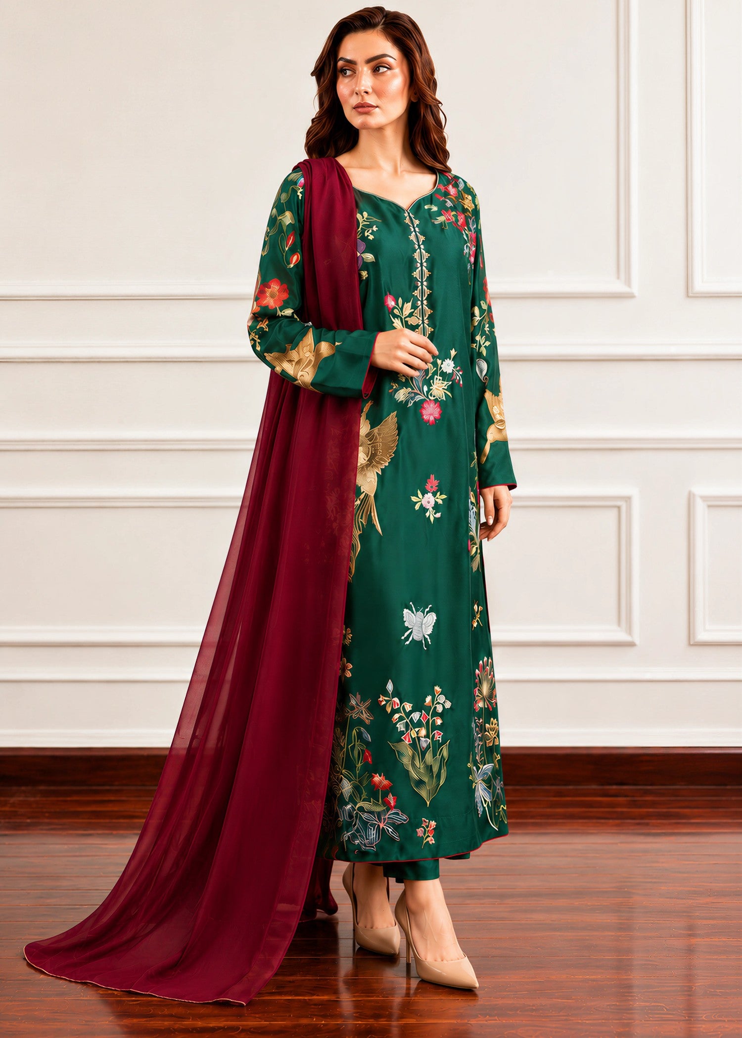 charmuse/shamooz Kurta Set in Bottle green