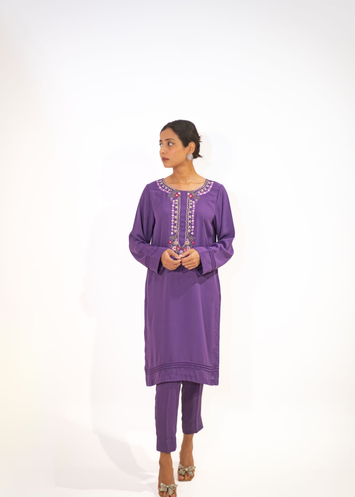 georgette Kurta Set in Lilac