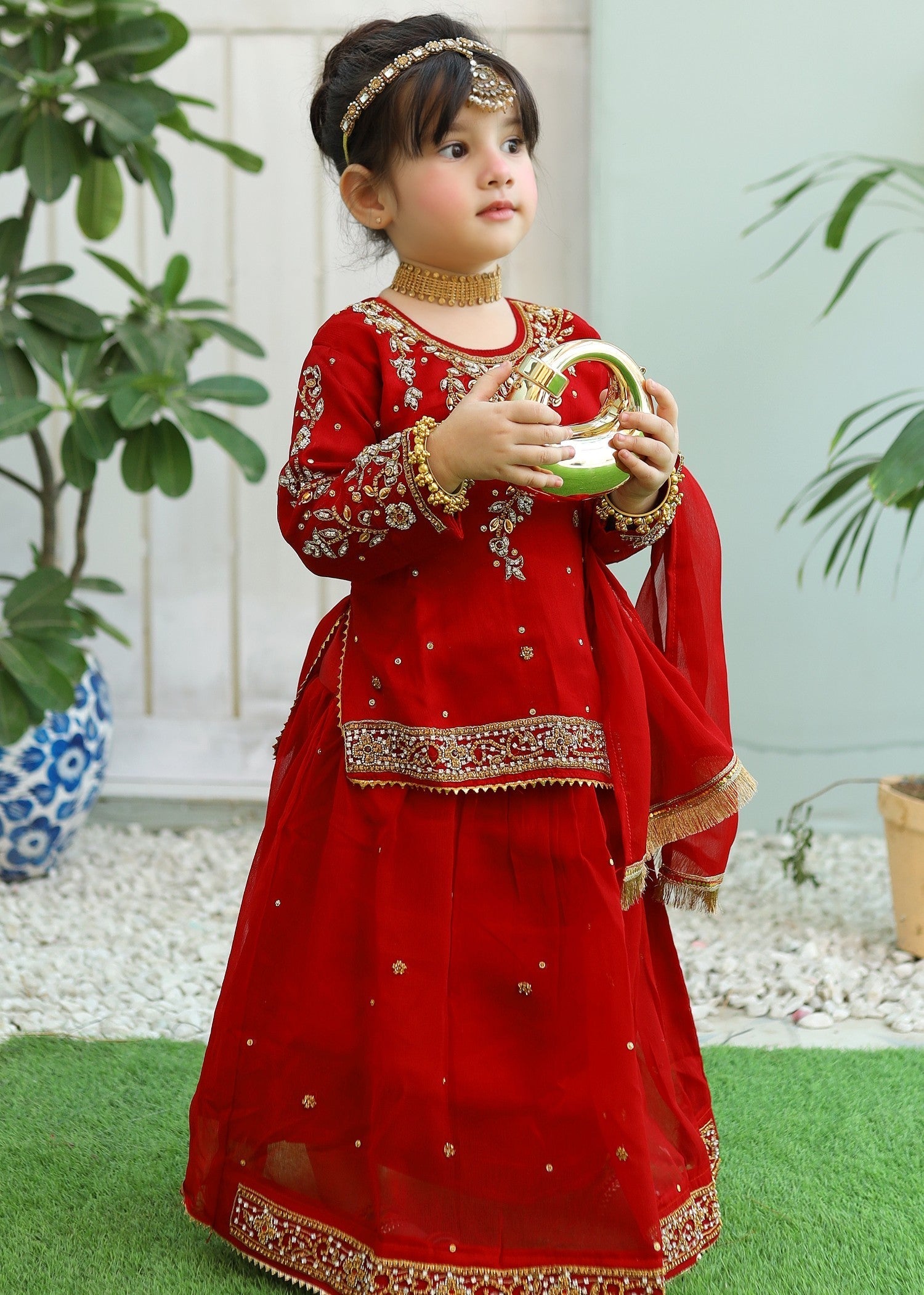 chiffon Lehenga in Venetian red
