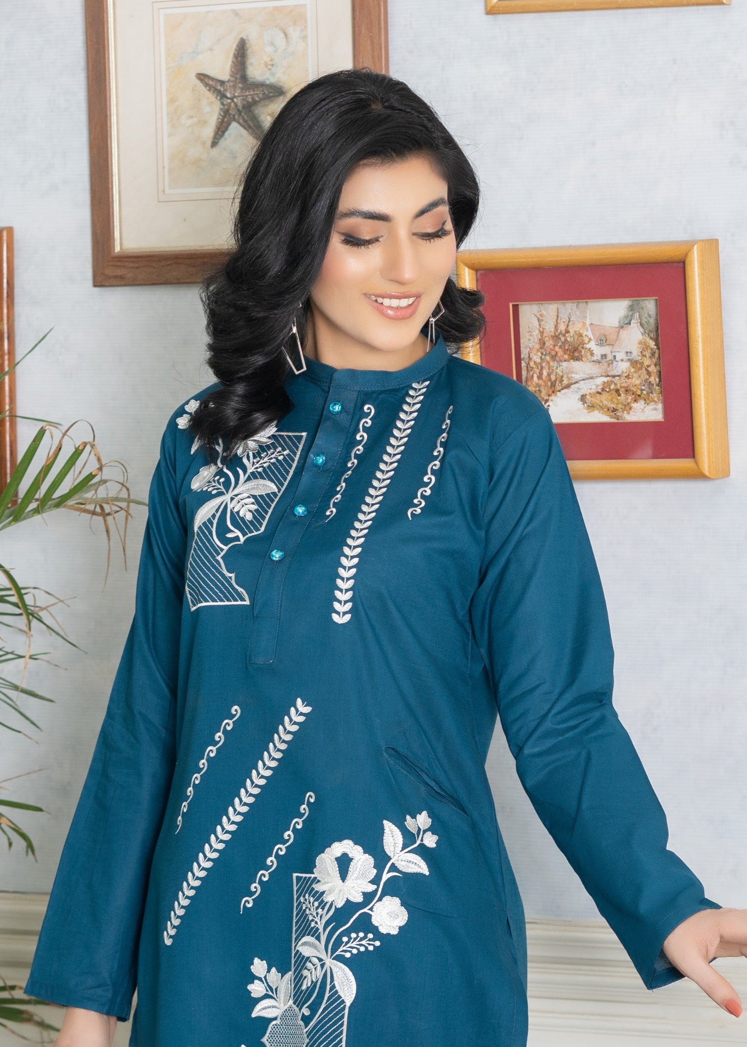 lawn cotton Kurta Set in Yale blue