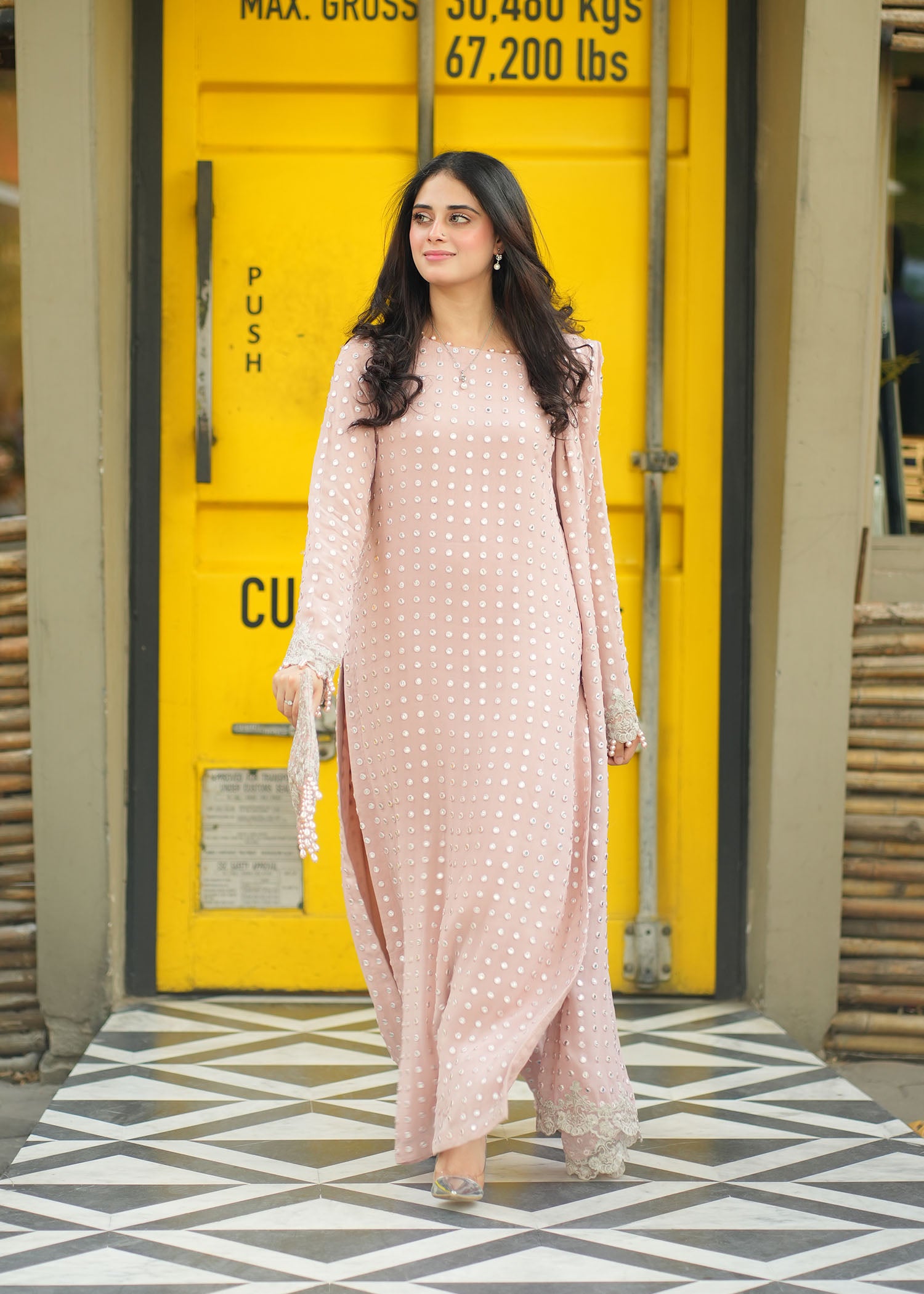 pk chiffon Kurta Set in Pink