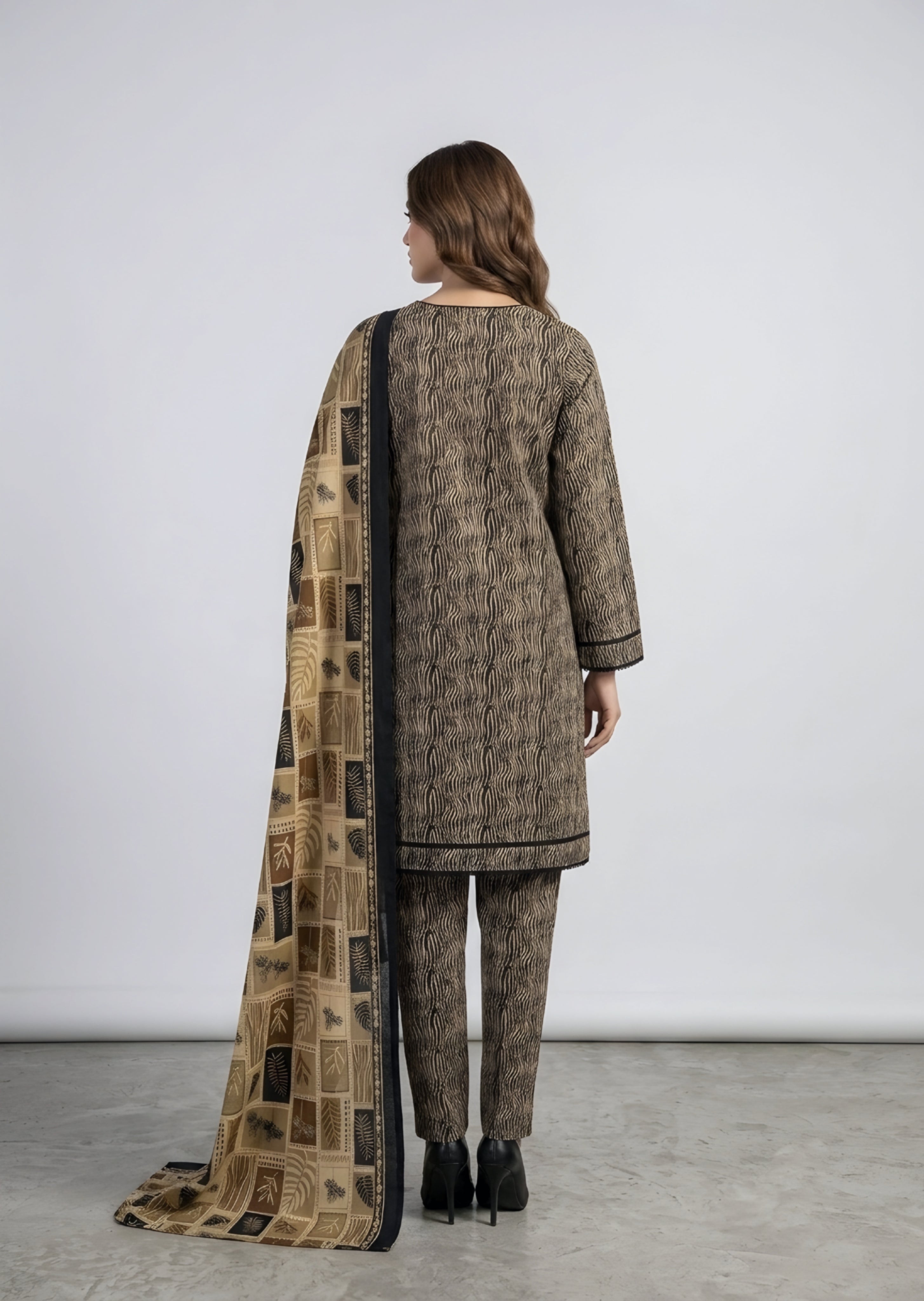 khaddar Kurta Set in Walnut brown, tan brown, jet black