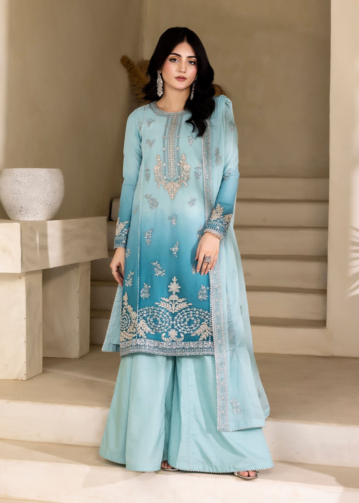 chiffon Sharara in Powder blue