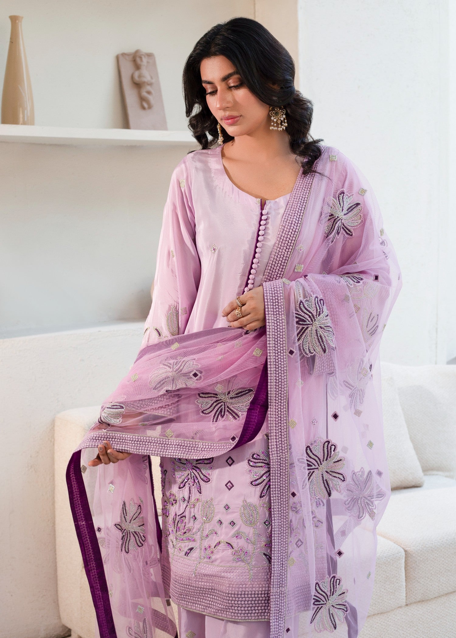 pure silk Kurta Set in Lilac