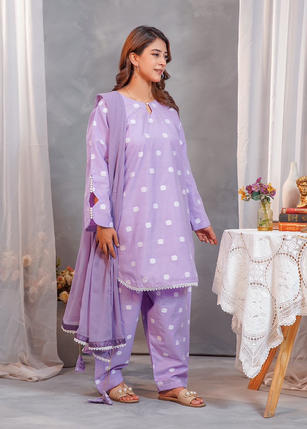 lawn Kurta Set in Purple mountain majesty