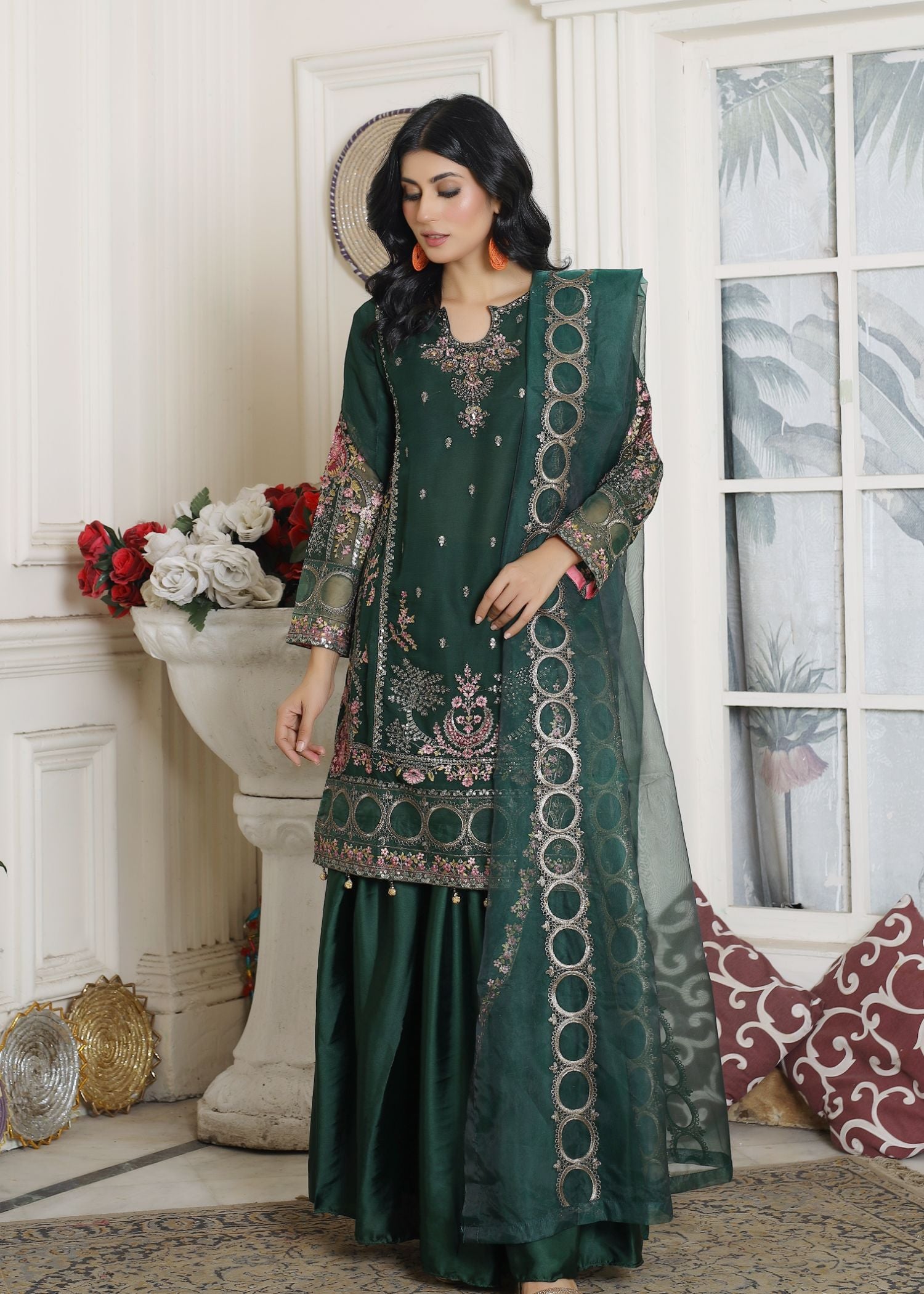 chiffon Gharara in Green