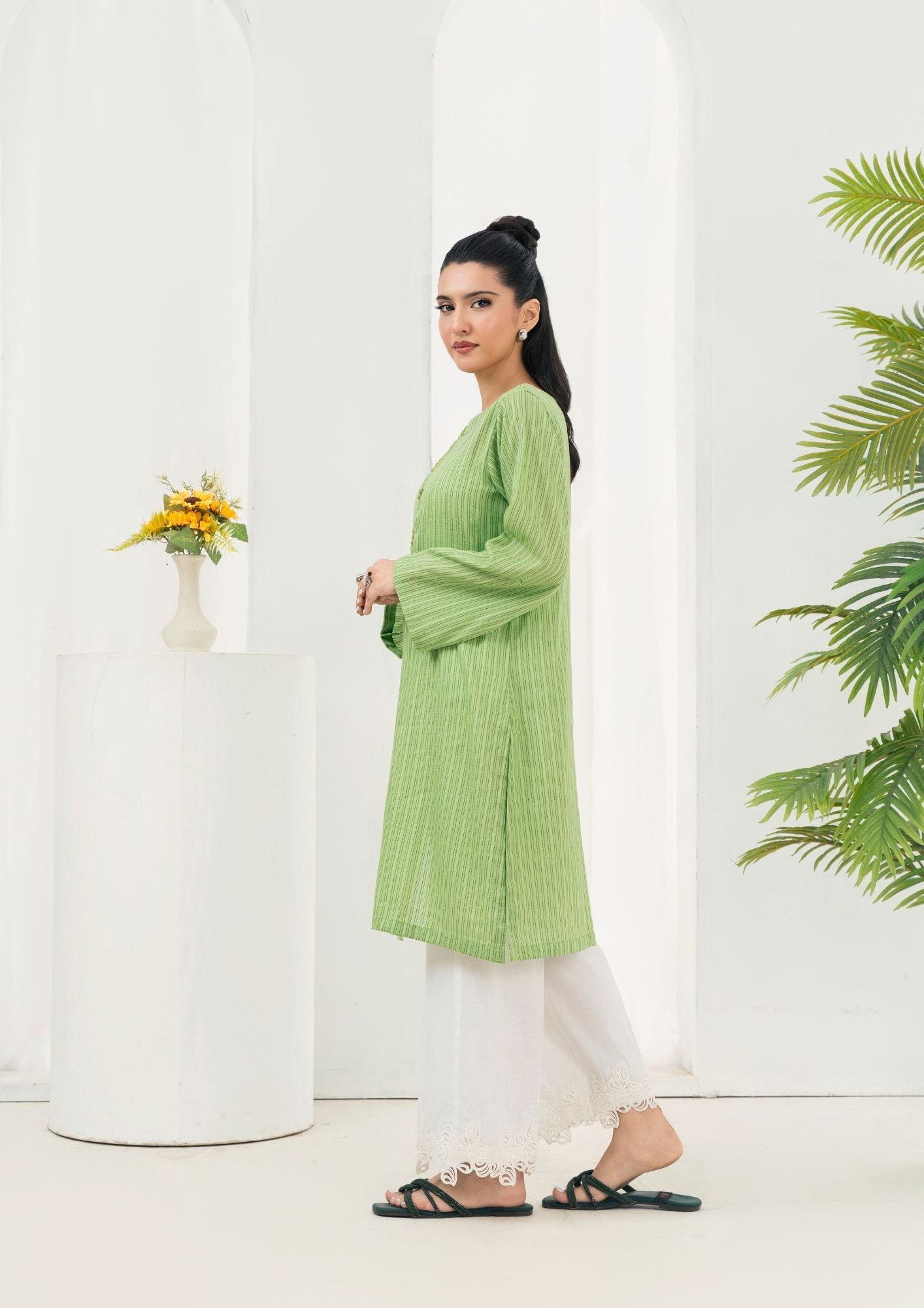 textured lawn Kurti in Herb green