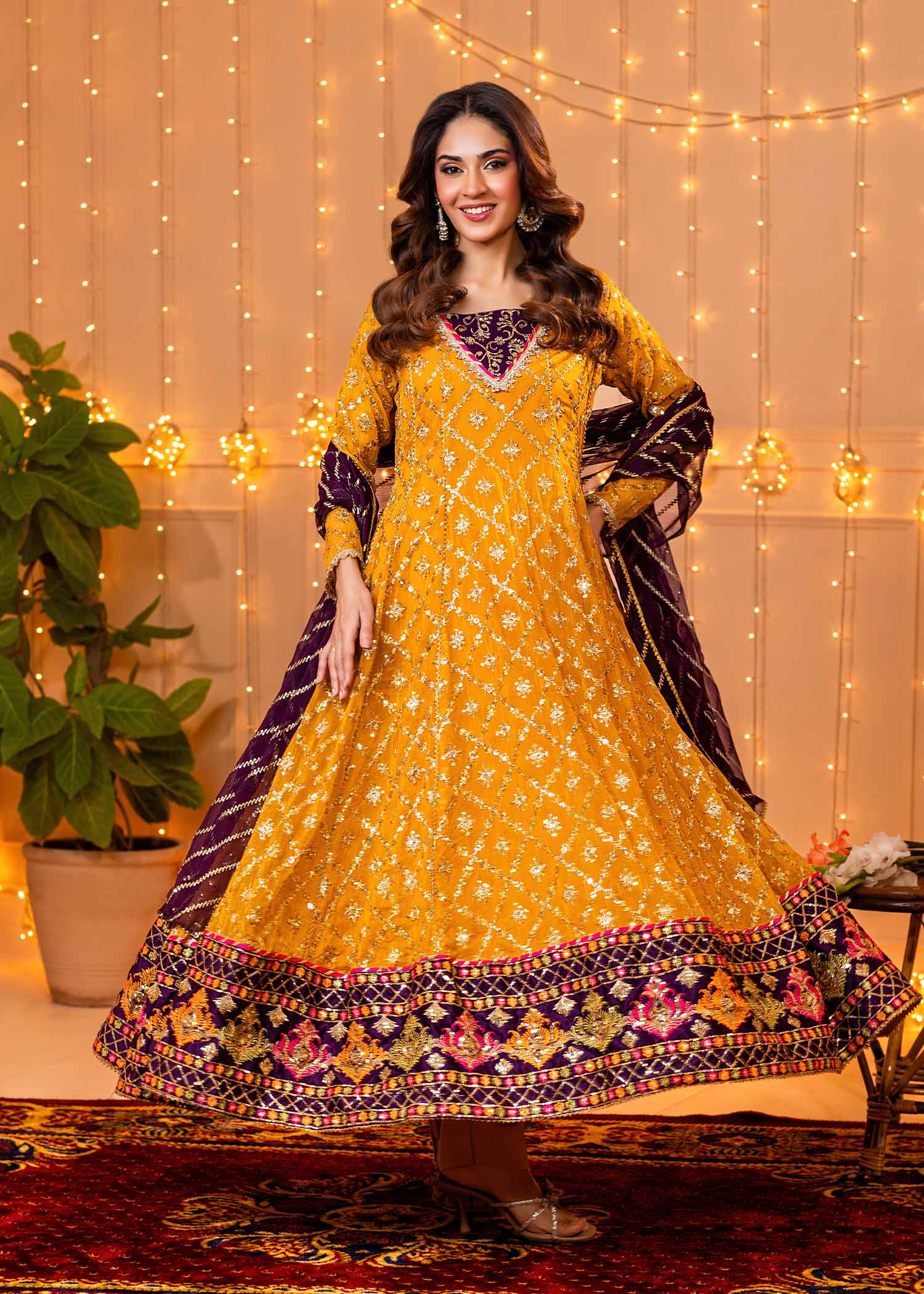 chiffon Anarkali in Mustard