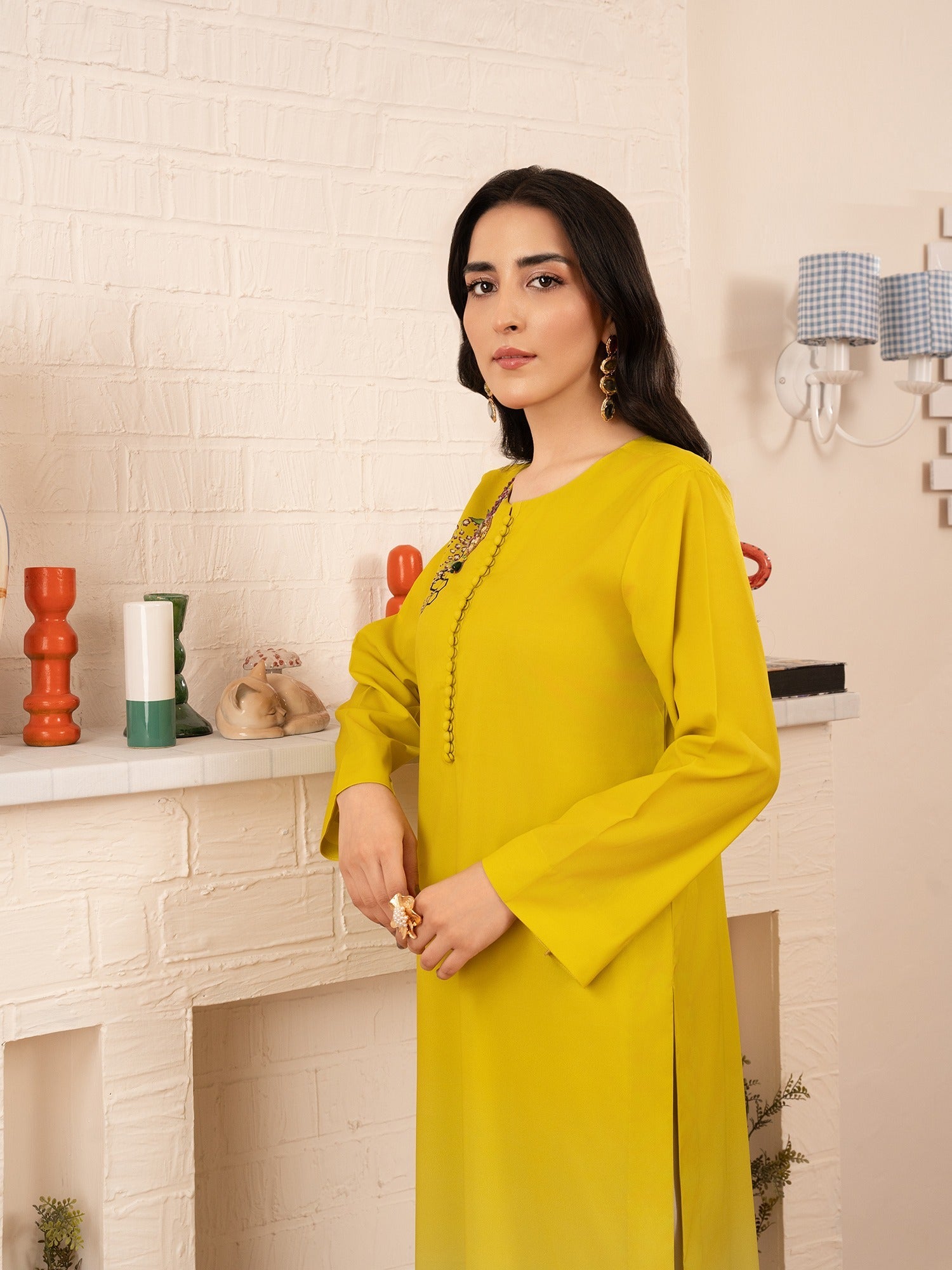 crepe Kurta Set in Key lime