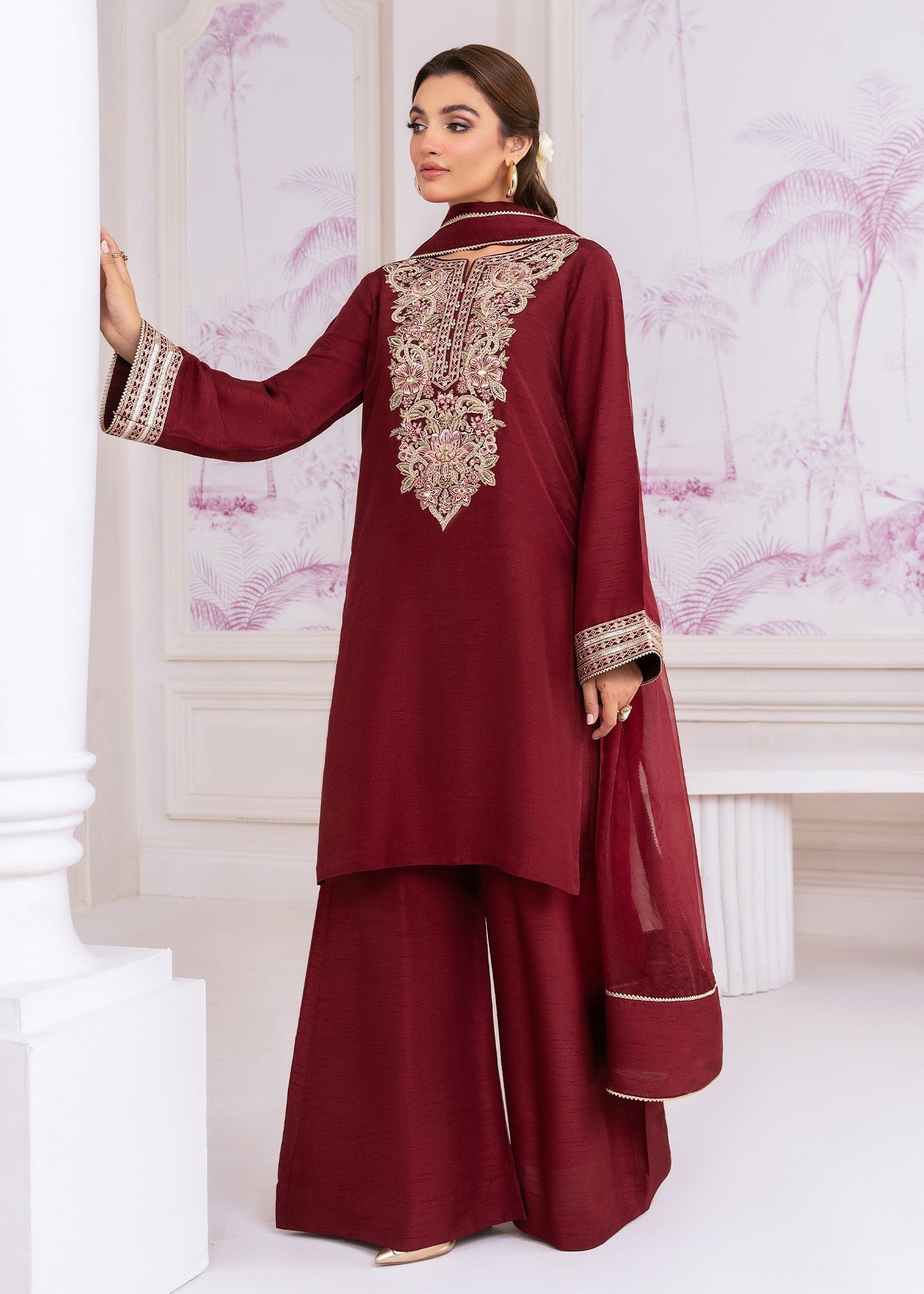 khaddi silk Kurta Set in Maroon