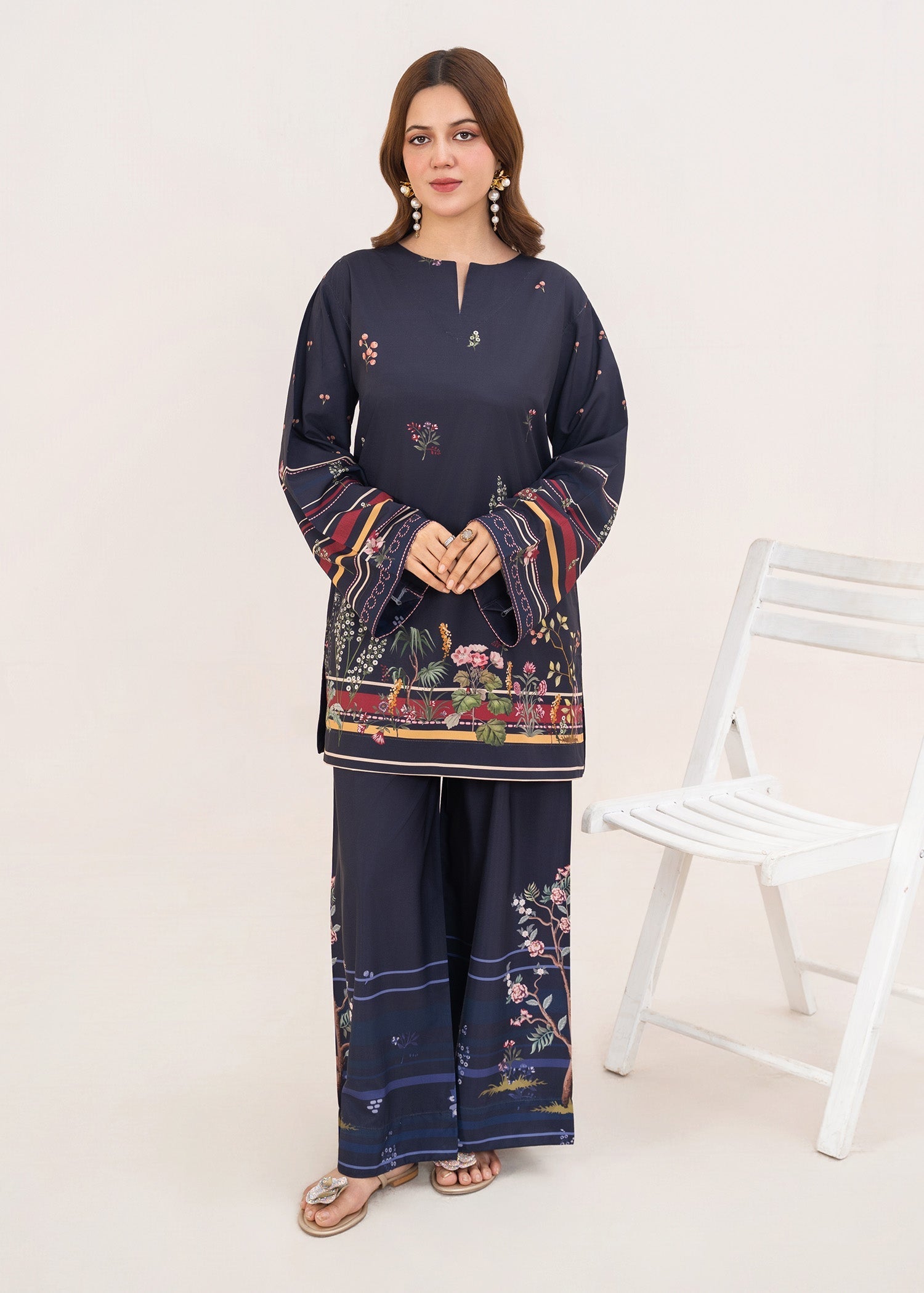 poly lawn Co Ord Sets in Navy blue