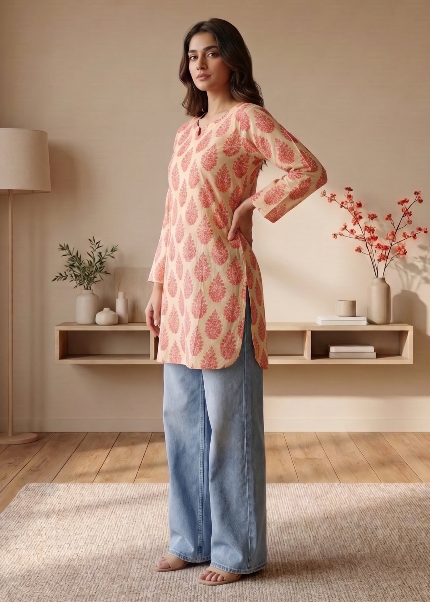 lawn cotton Kurti in Khaki brown