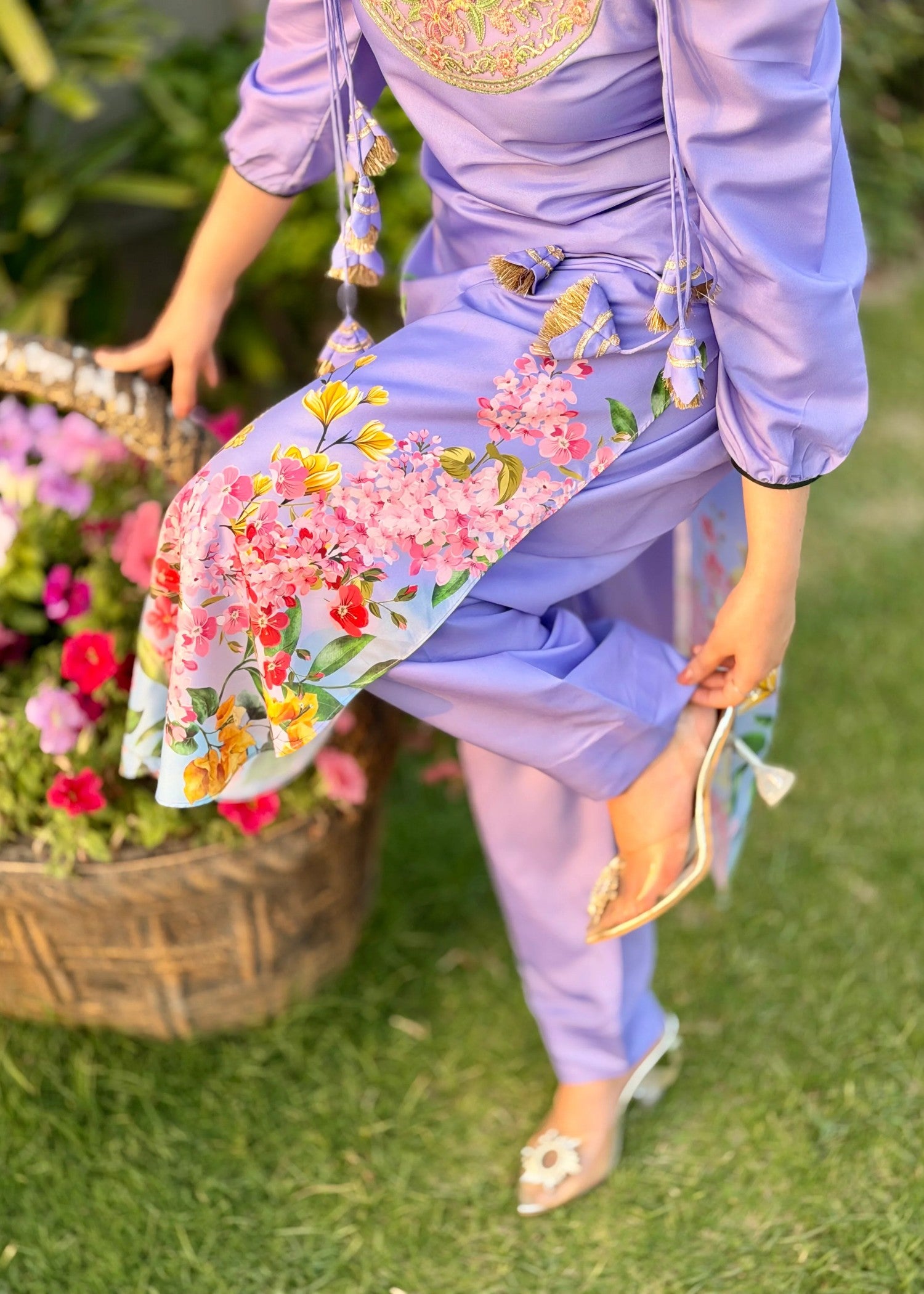 cotton silk Kurta Set in Lavender