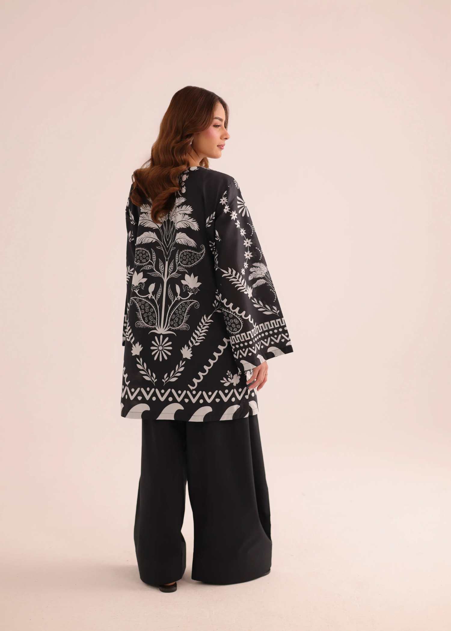 poly lawn Kurti in Black
