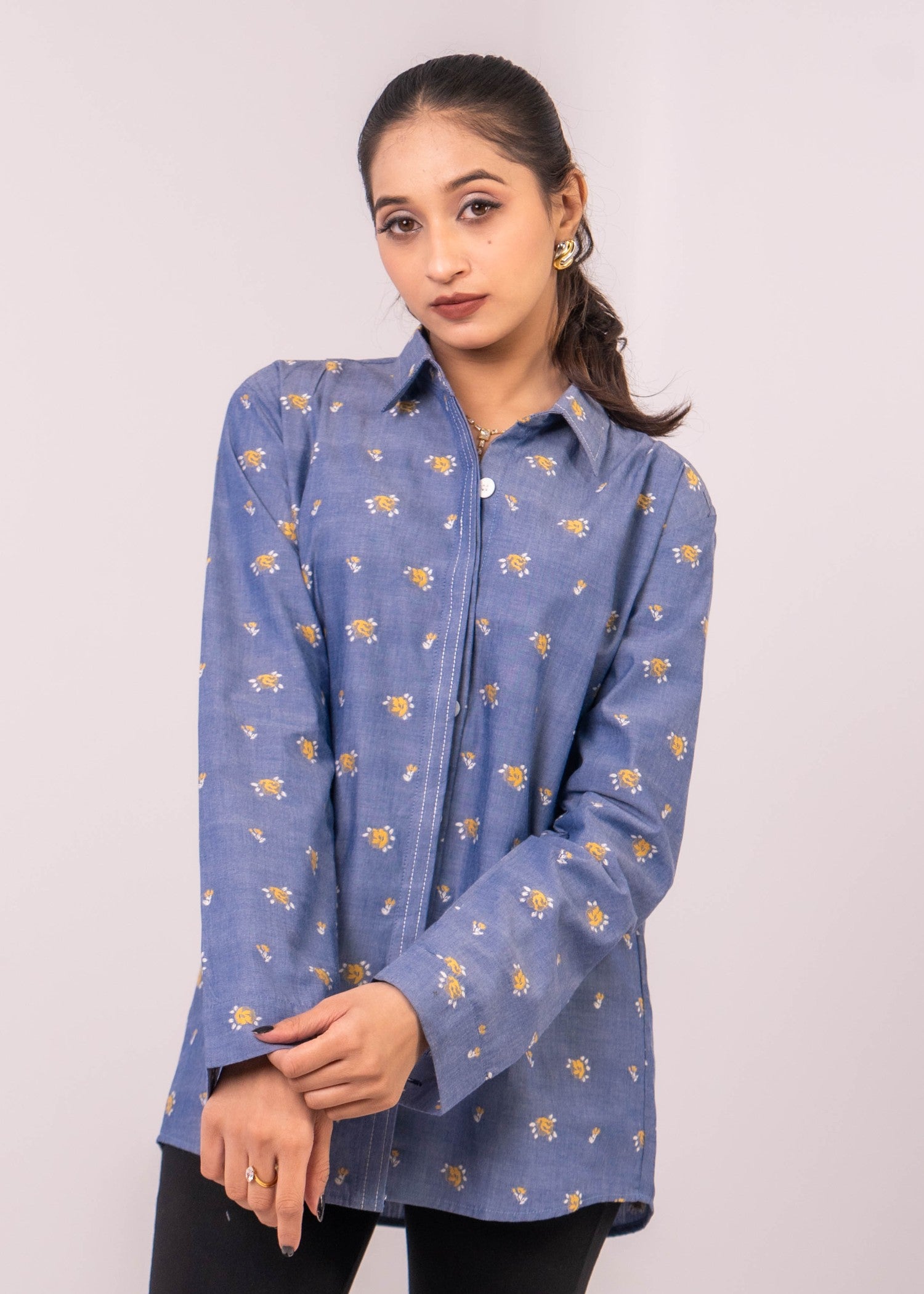 chambray Top in Steel blue