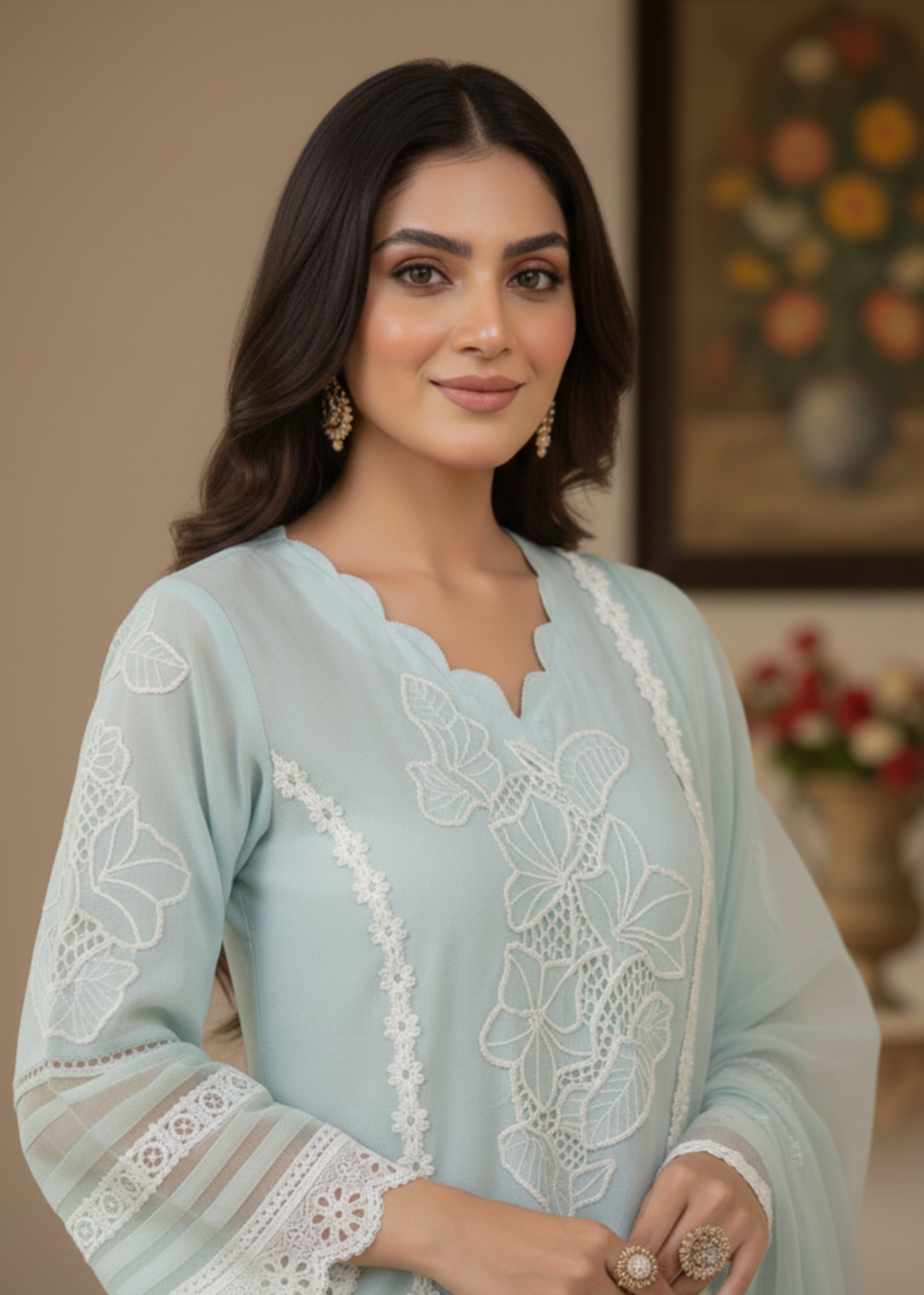 khaddi net Kurta Set in Ice blue