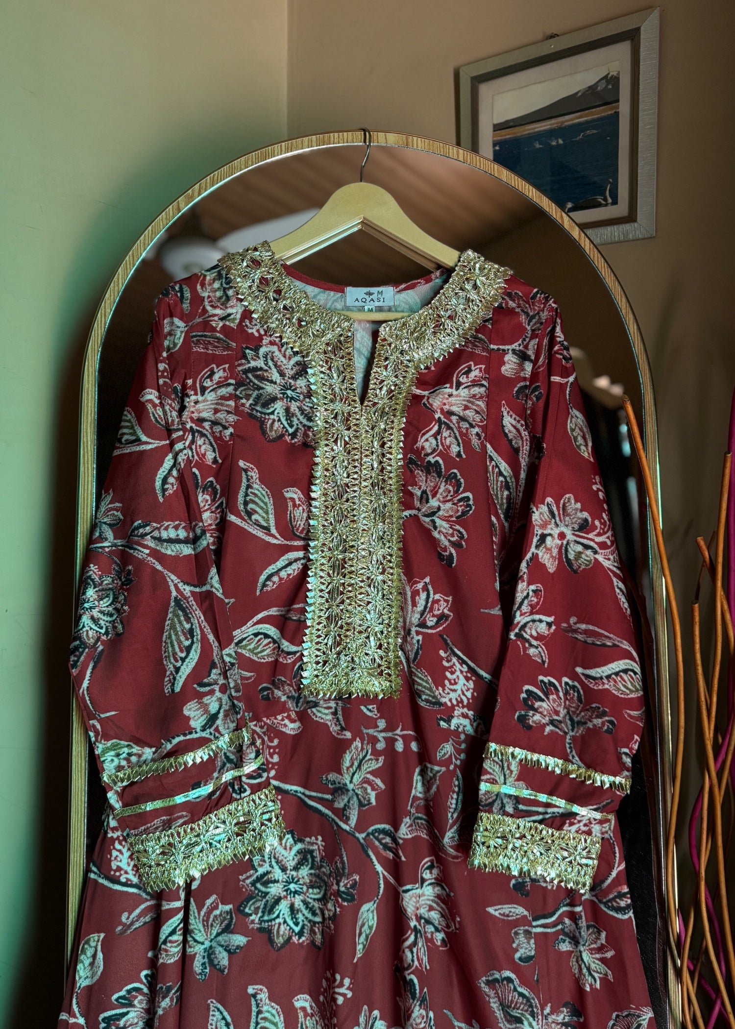 crepe silk Anarkali in Mahogany