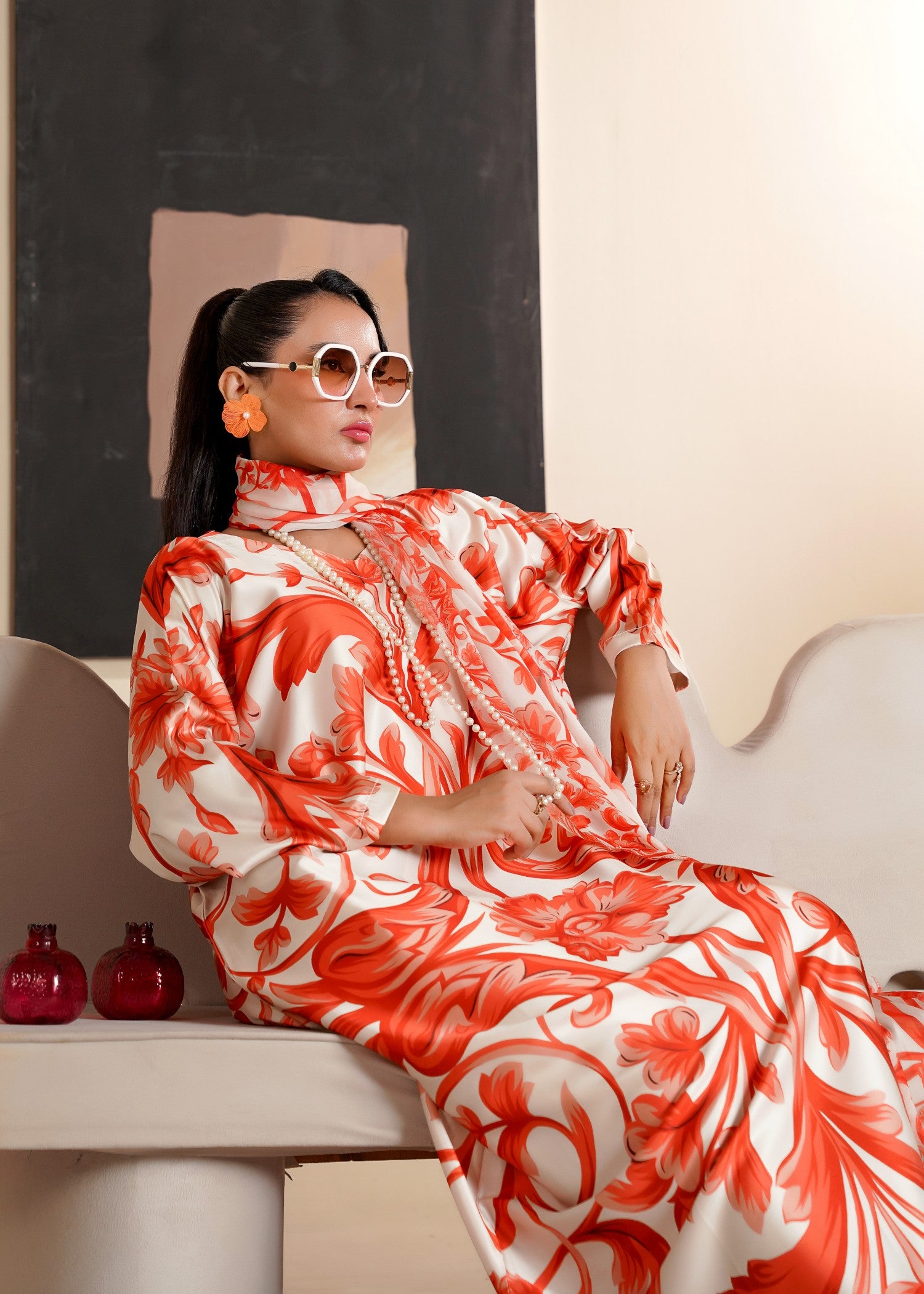 silk Kaftan in Orange