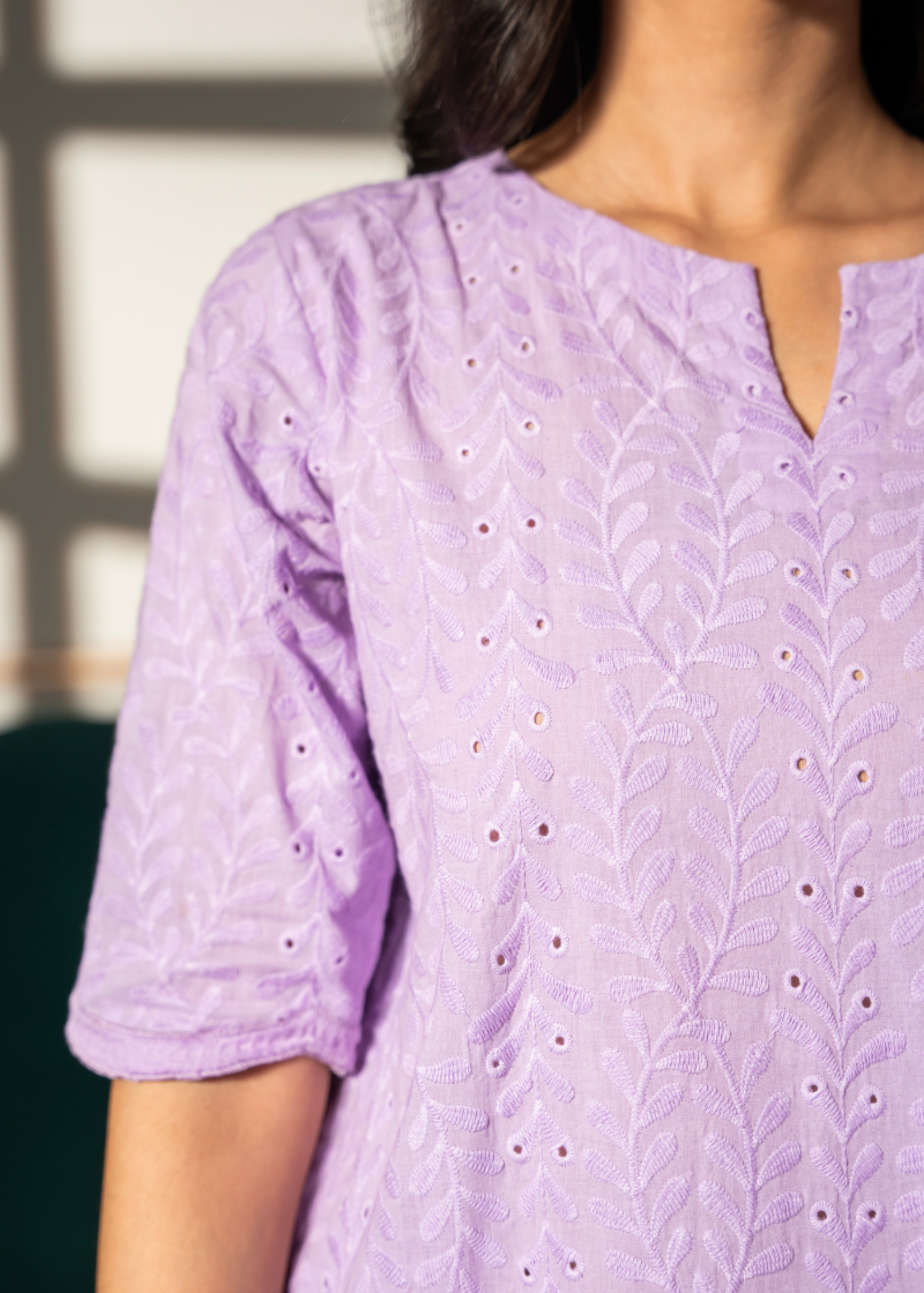 chikankari cotton Kurta Set in Lavender