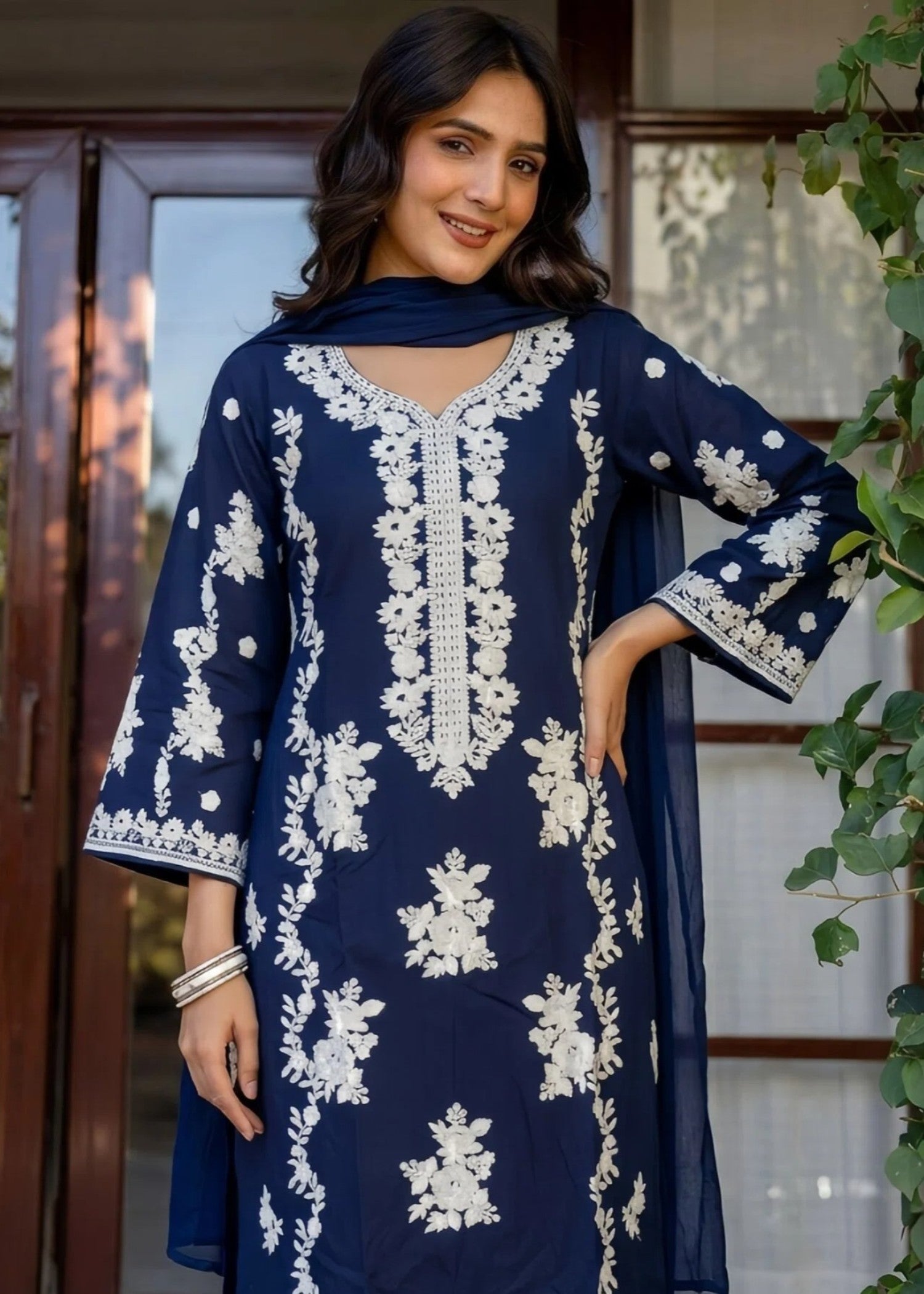 lawn cotton Kurta Set in Midnight