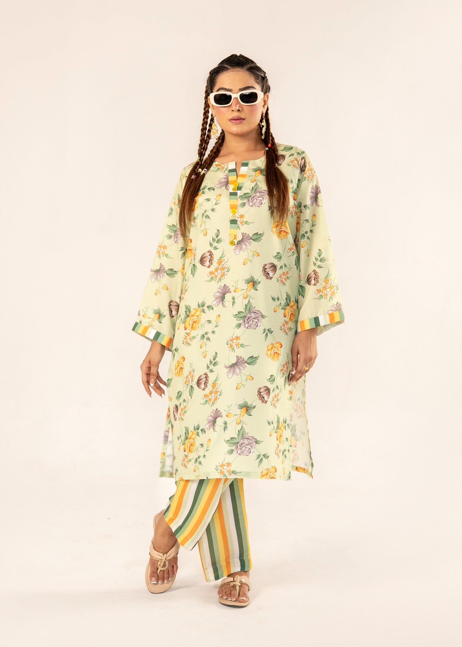 poly lawn Co Ord Sets in Pistachio green