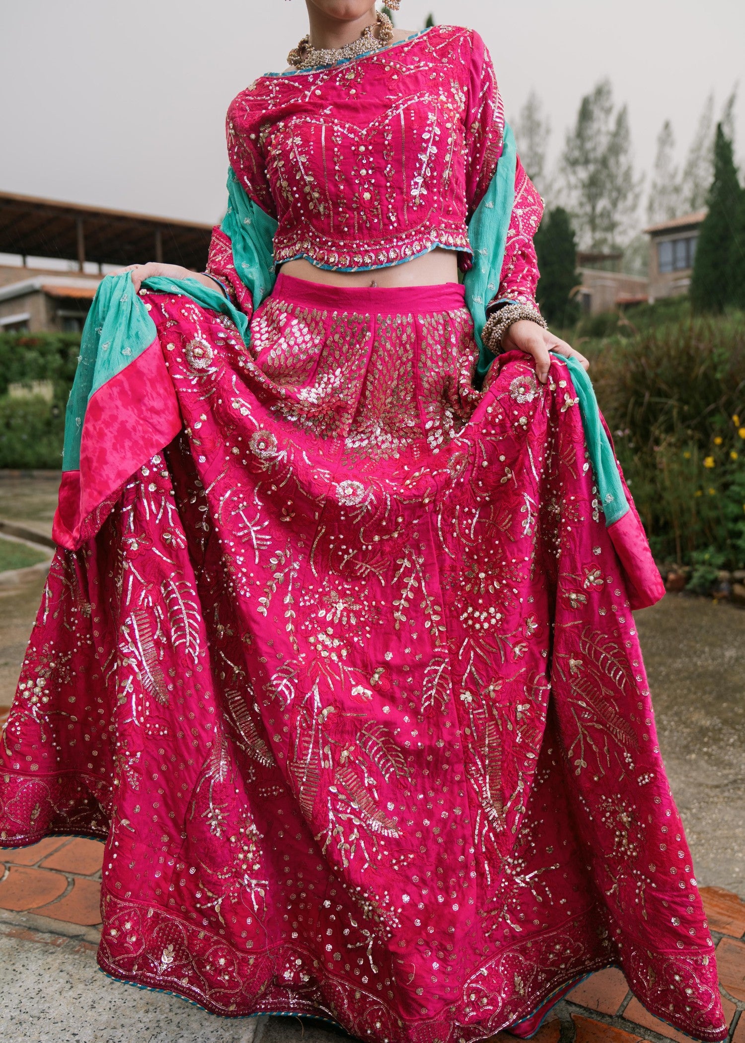 silk Lehenga in Fuchsia pink