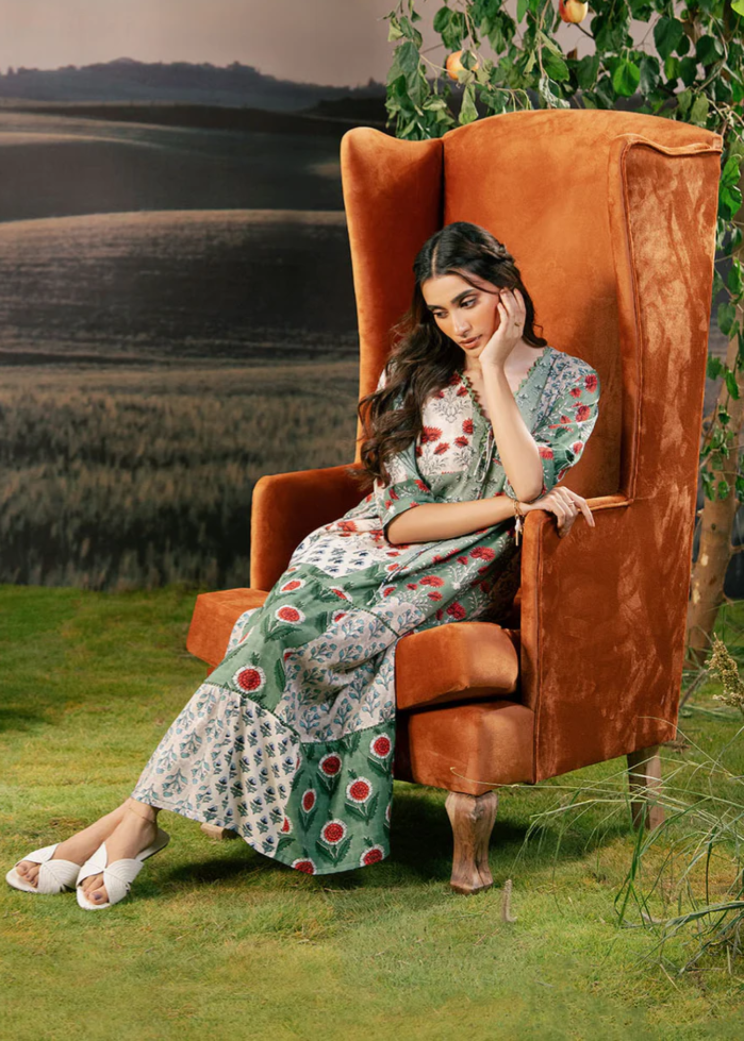 arabic lawn Unstitched in Green