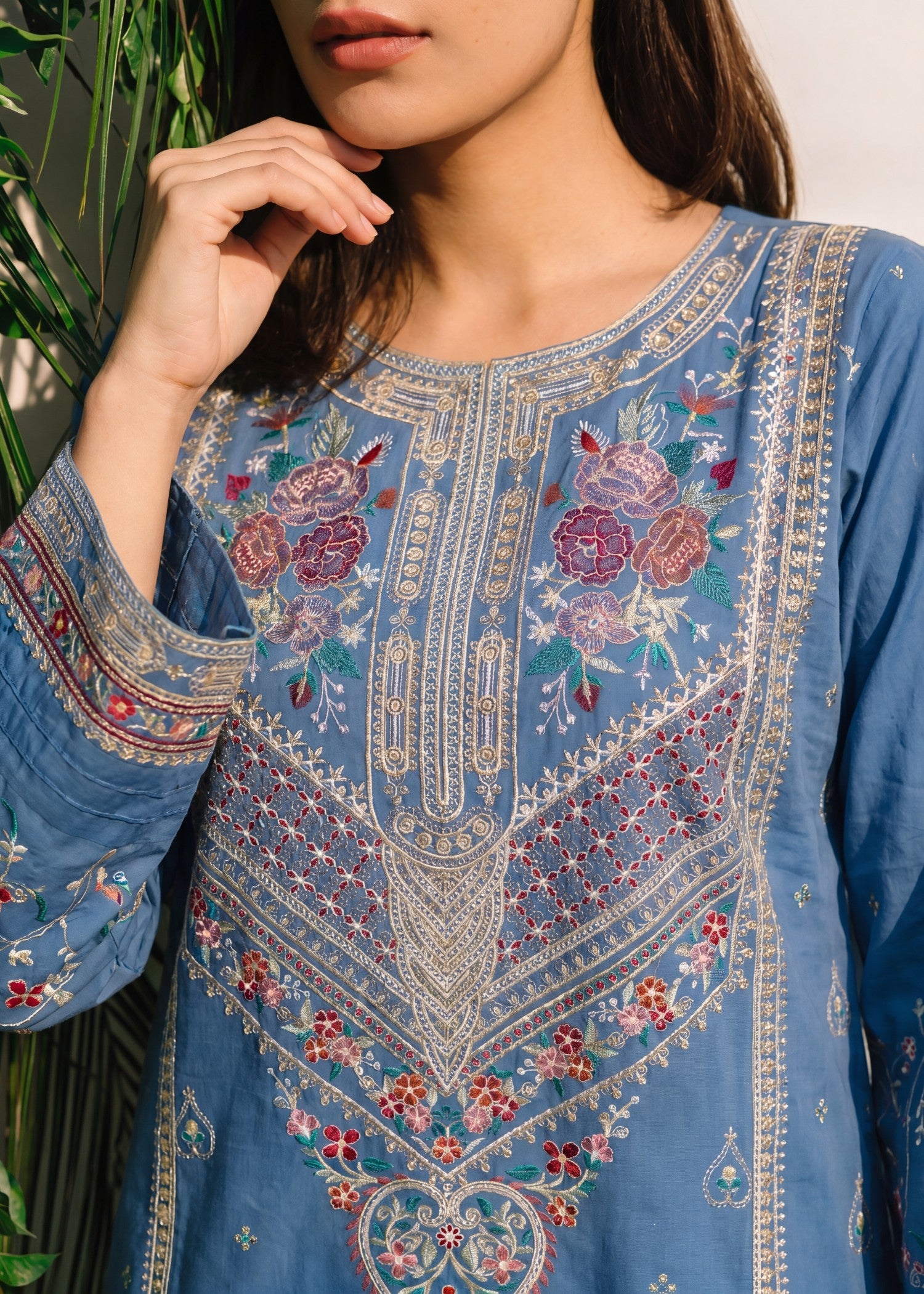 lawn Kurta Set in Cornflower blue