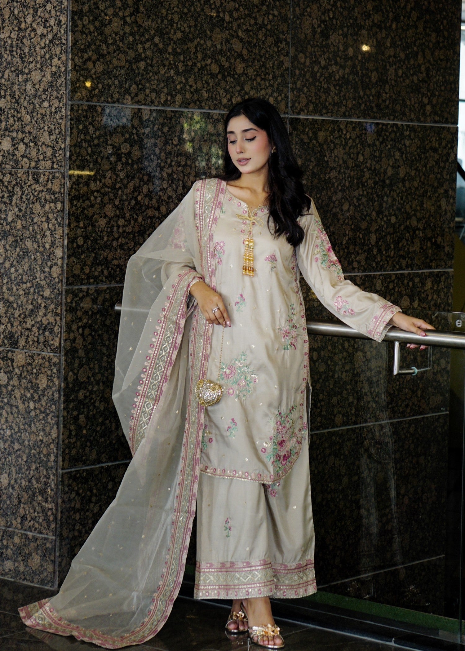 silk Kurta Set in Ivory