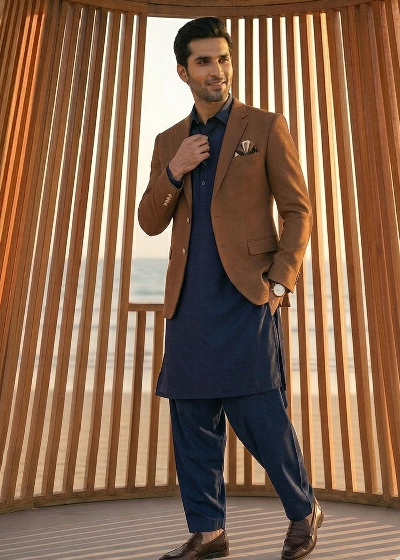 wool viscose Blazer in Tan brown