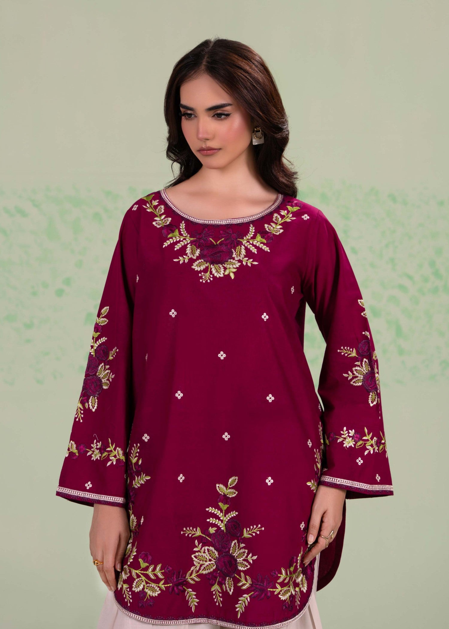 lawn cotton Kurta Set in Claret