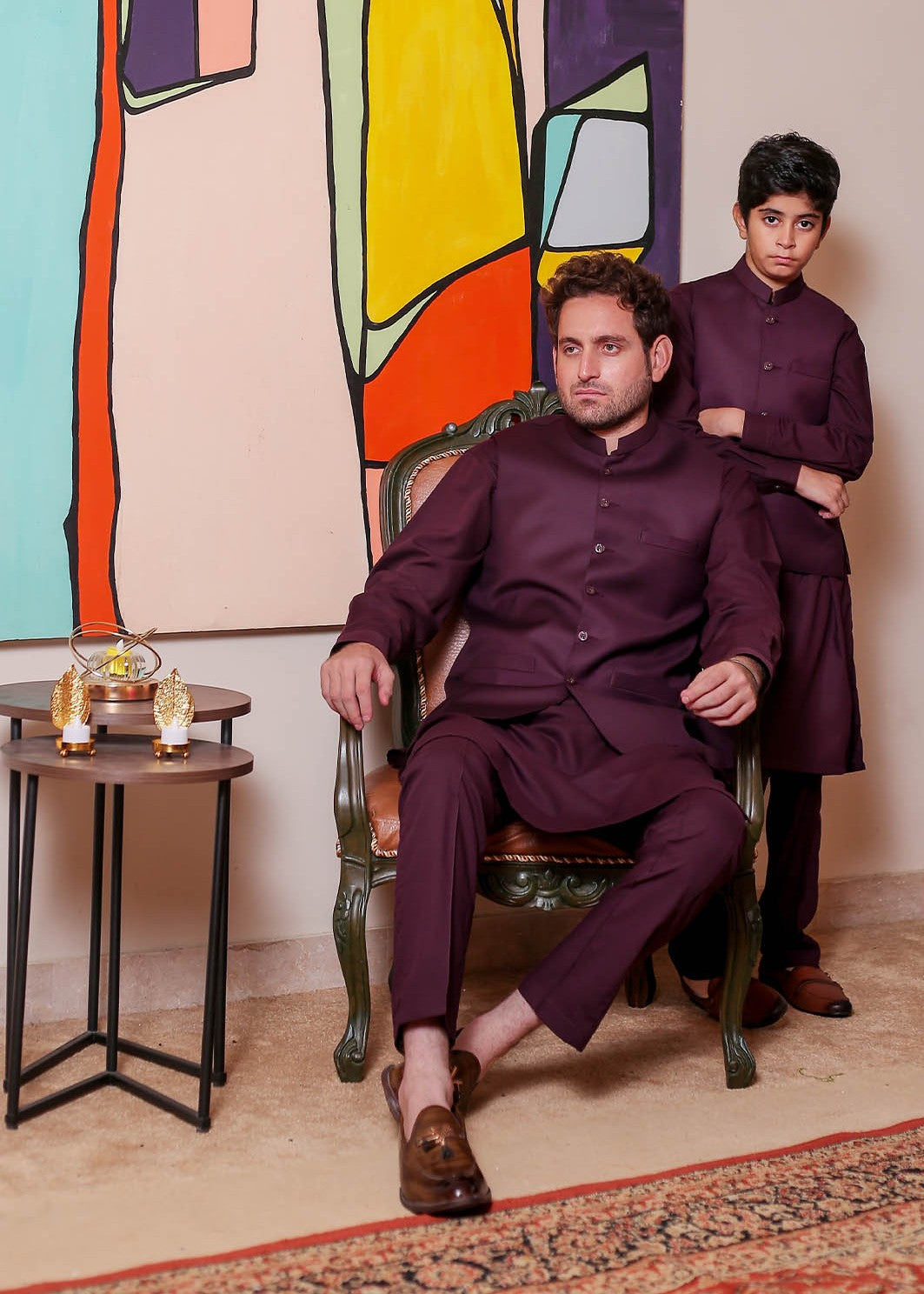 banarsi silk Waistcoat in Burgundy