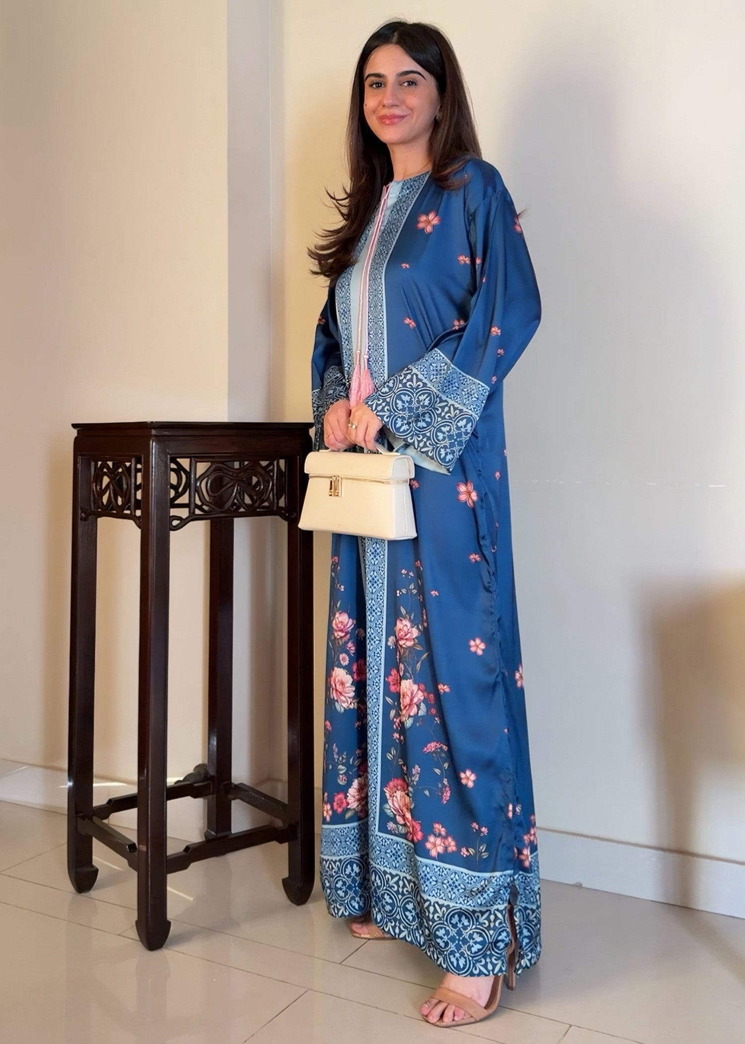 satin silk Kaftan in Ocean blue