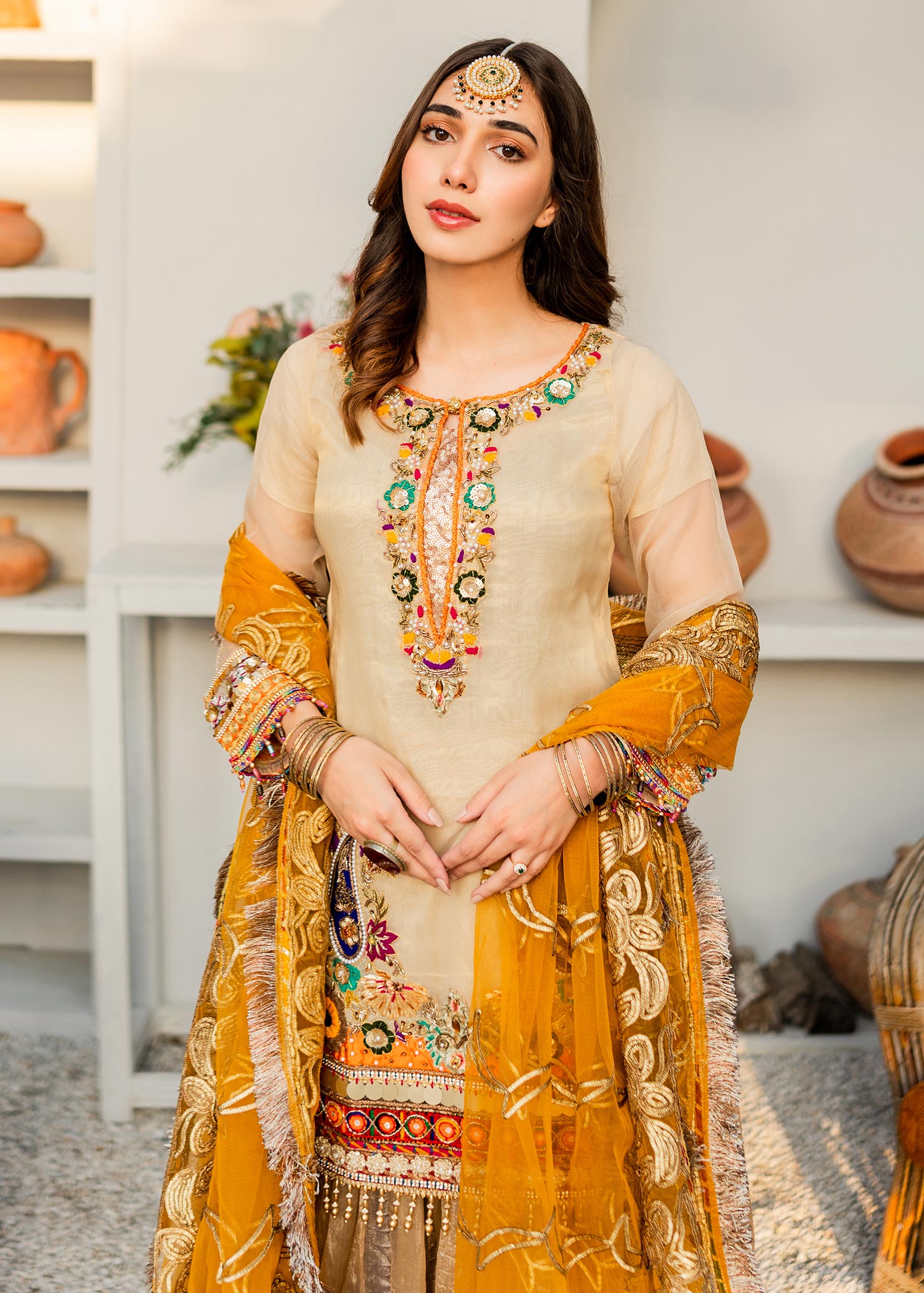 masuri Sharara in Beige