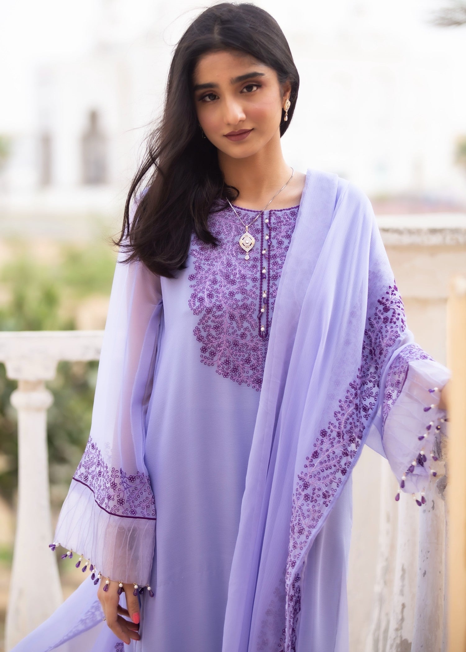 chiffon Kurta Set in Lavender mist