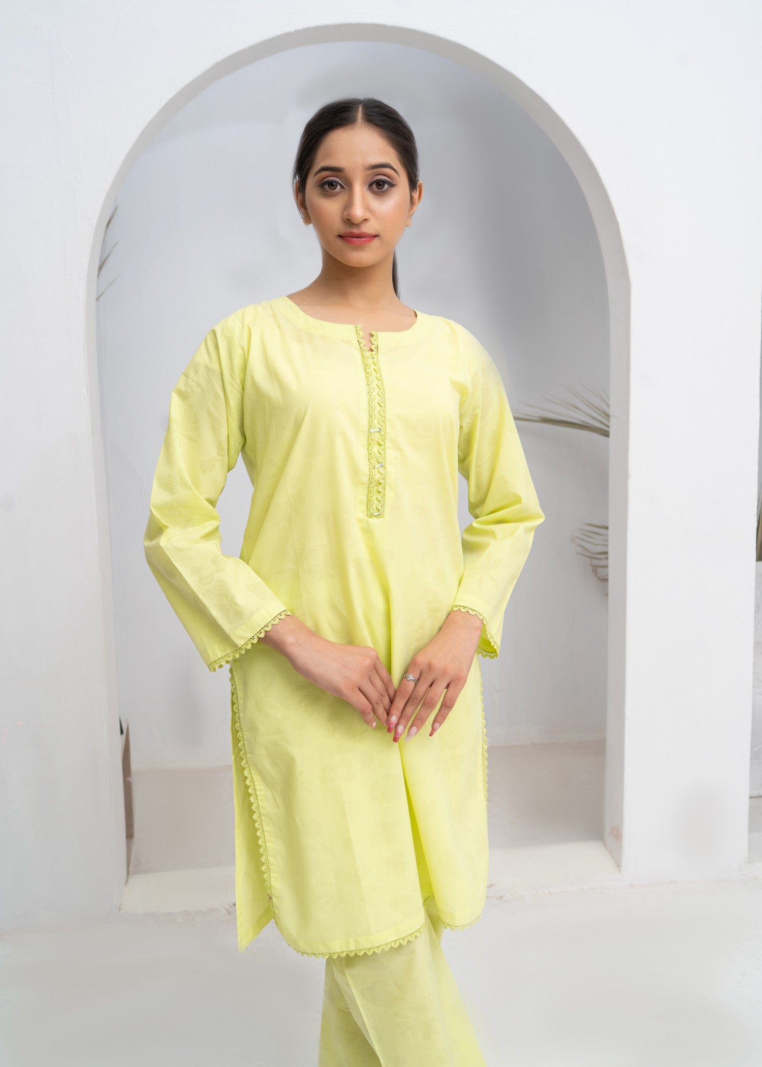 cotton Kurta Set in Chartreuse