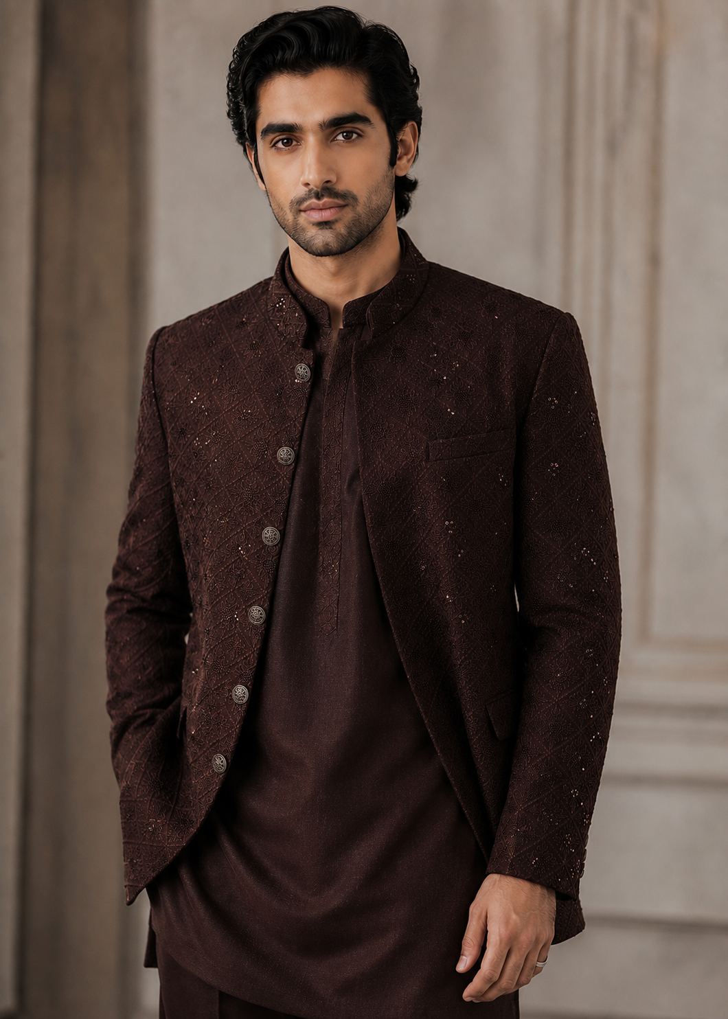 raw silk Prince Coat in Dark brown